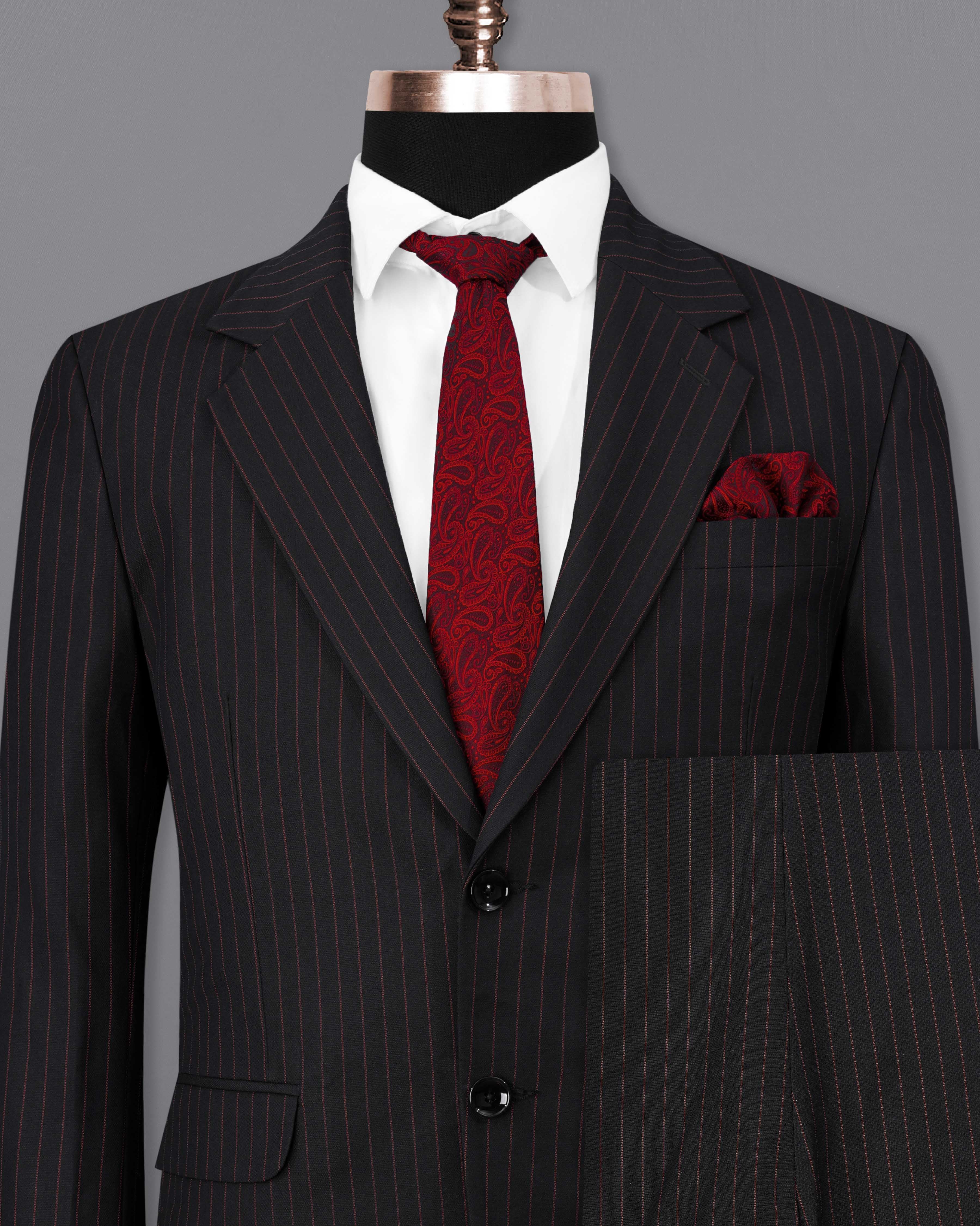Jade Black with Light Taupe Brown Striped Single-Breasted Suit