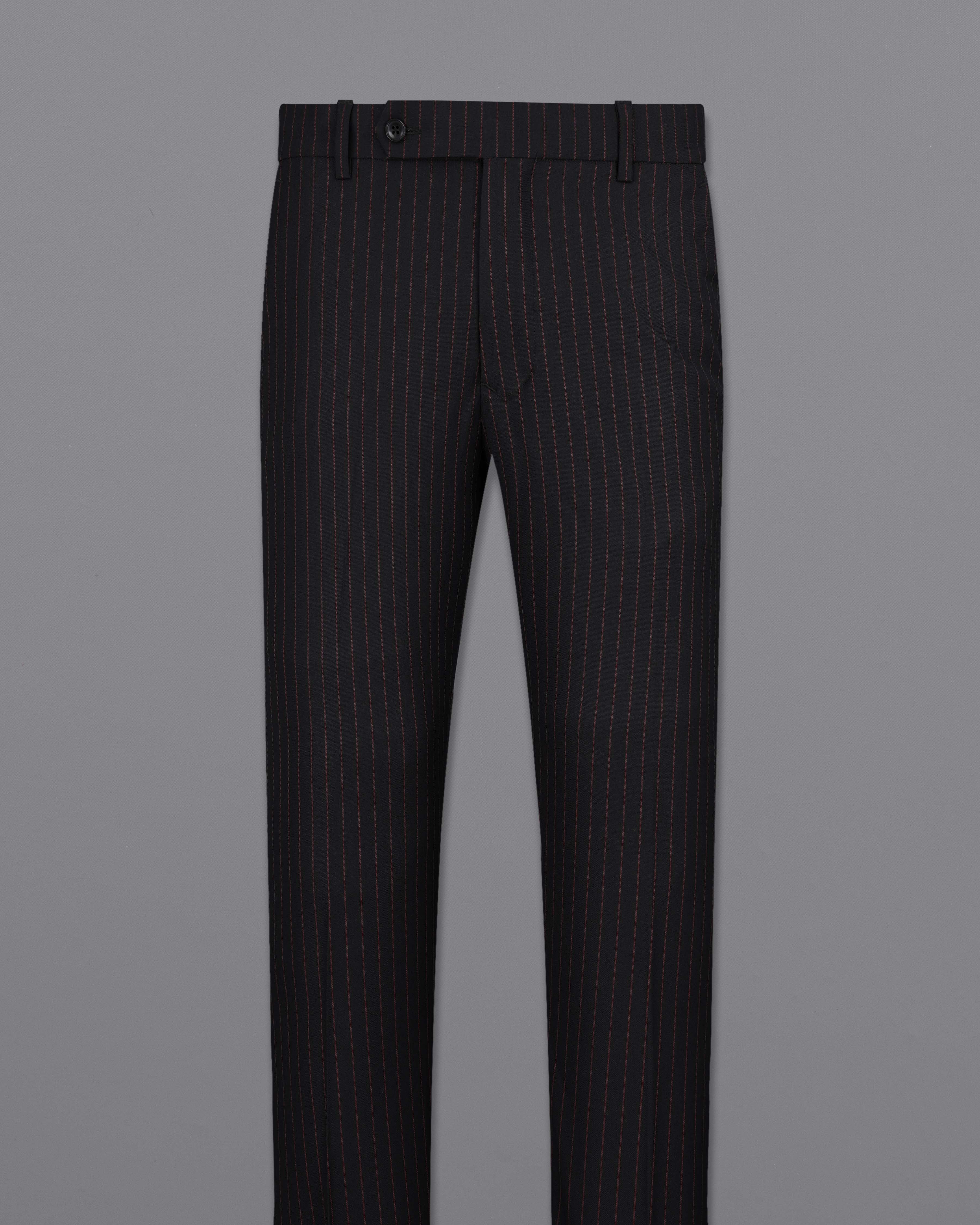 Jade Black with Light Taupe Brown Striped Single-Breasted Suit