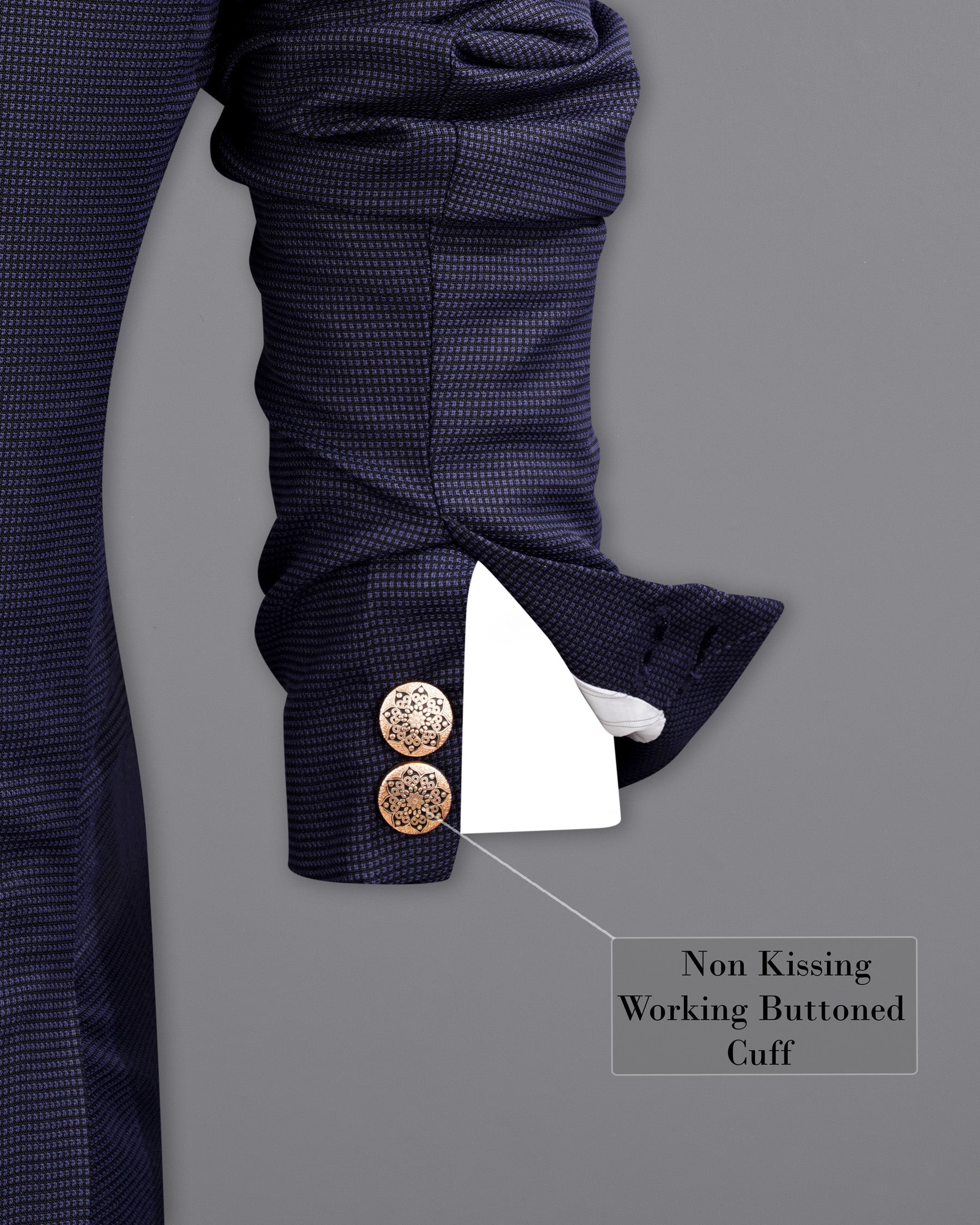 Ebony Clay Blue Cross Placket Bandhgala Suit