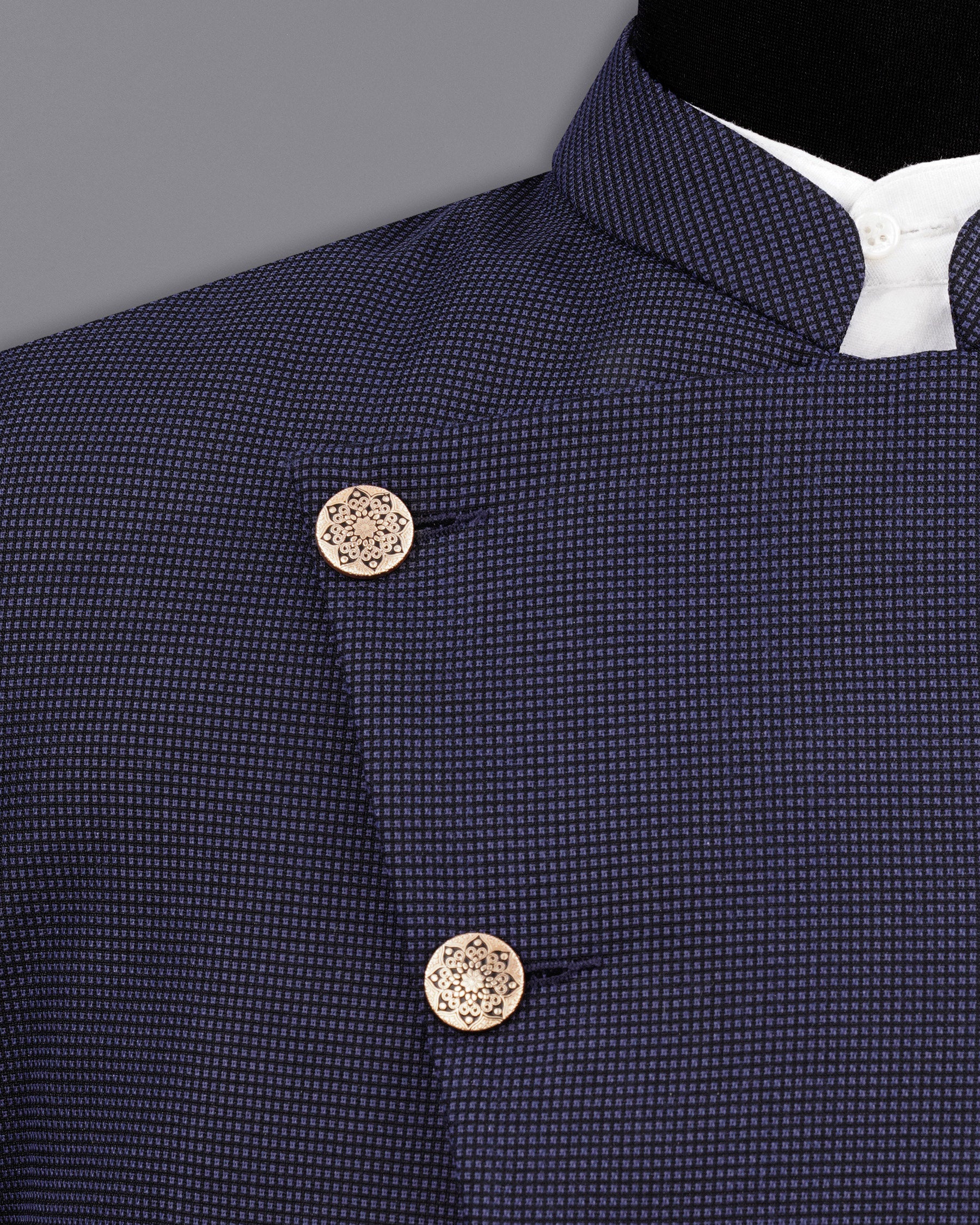 Ebony Clay Blue Cross Placket Bandhgala Suit