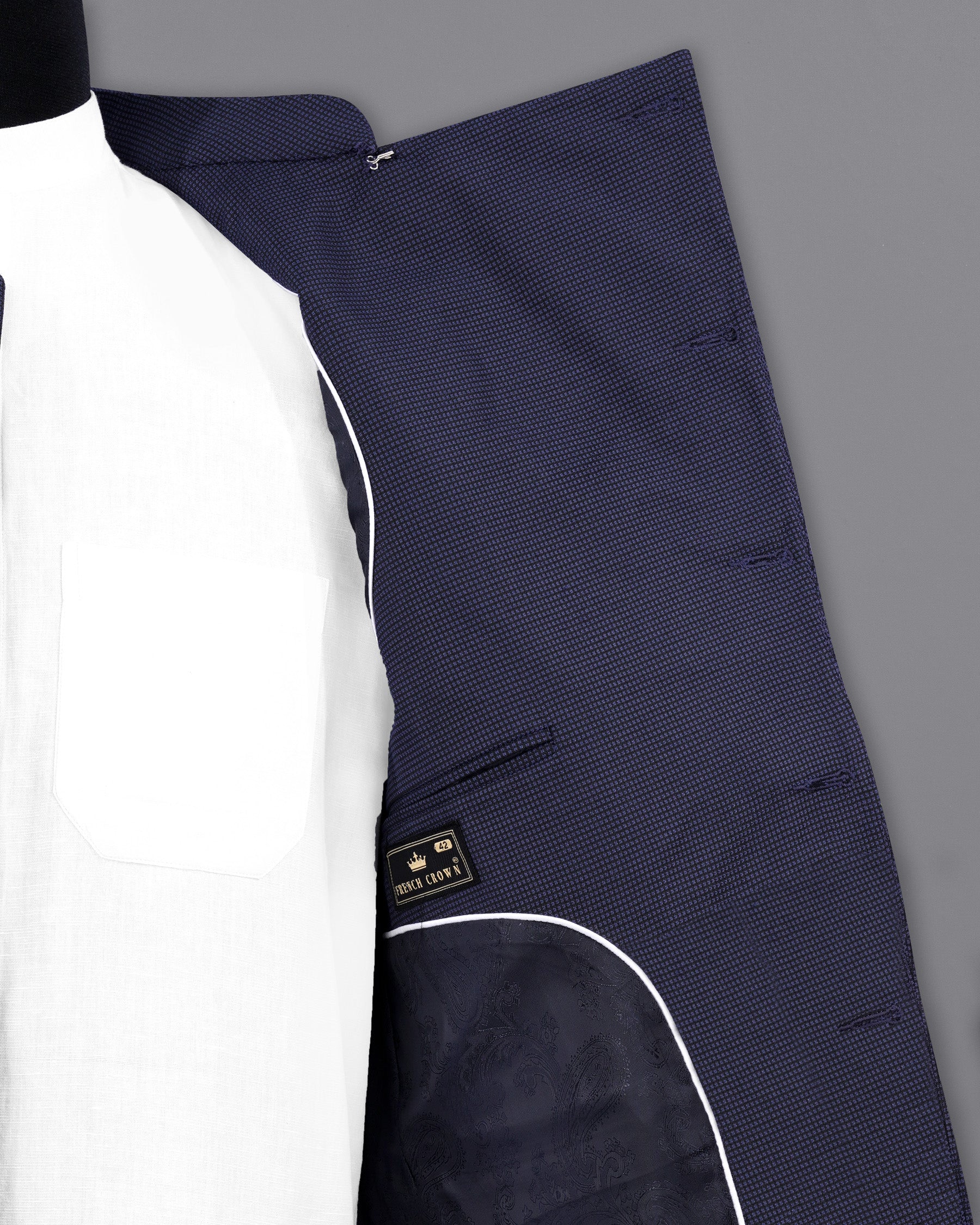 Ebony Clay Blue Cross Placket Bandhgala Suit