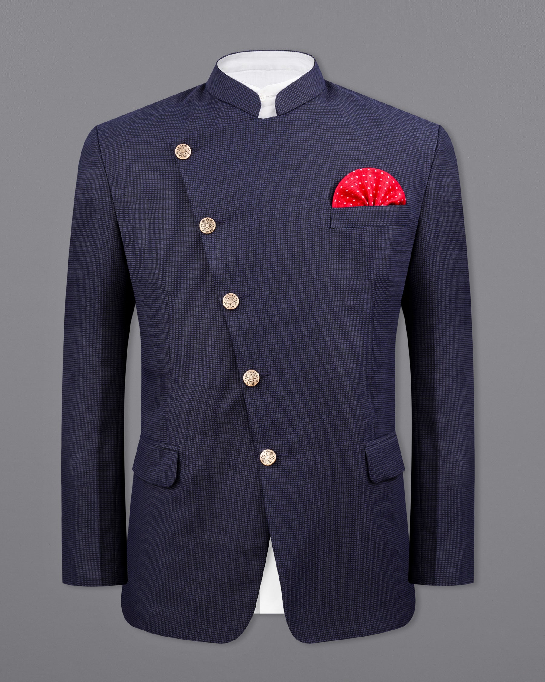 Ebony Clay Blue Cross Placket Bandhgala Suit