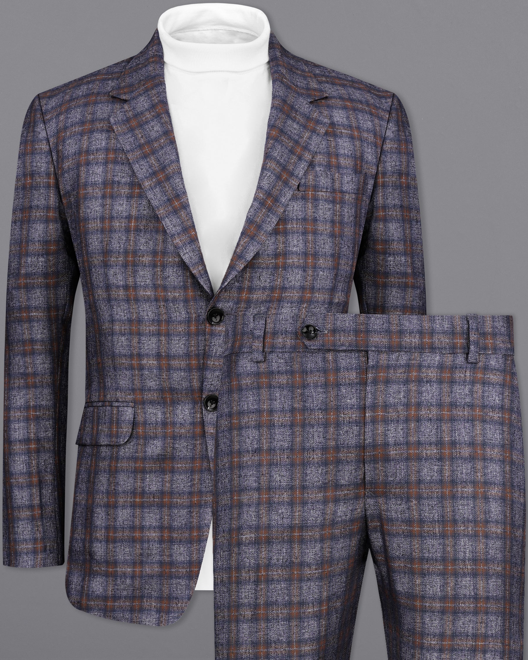 Martini Gray with Potters Brown Plaid Single Breasted Suit ST2147-SB-36, ST2147-SB-38, ST2147-SB-40, ST2147-SB-42, ST2147-SB-44, ST2147-SB-46, ST2147-SB-48, ST2147-SB-50, ST2147-SB-52, ST2147-SB-54, ST2147-SB-56, ST2147-SB-58, ST2147-SB-60