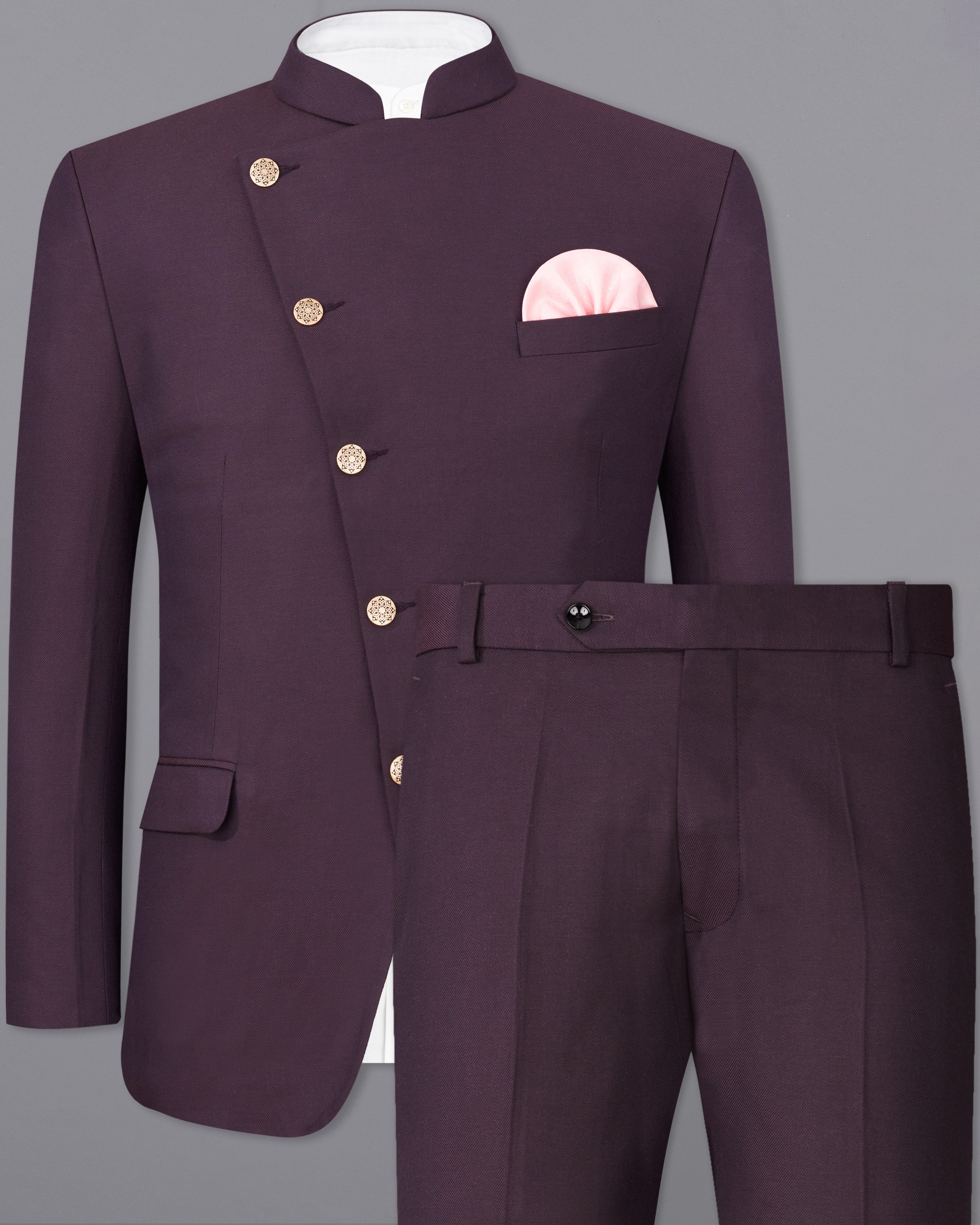 Eclipse Wine Cross Placket Bandhgala Suit