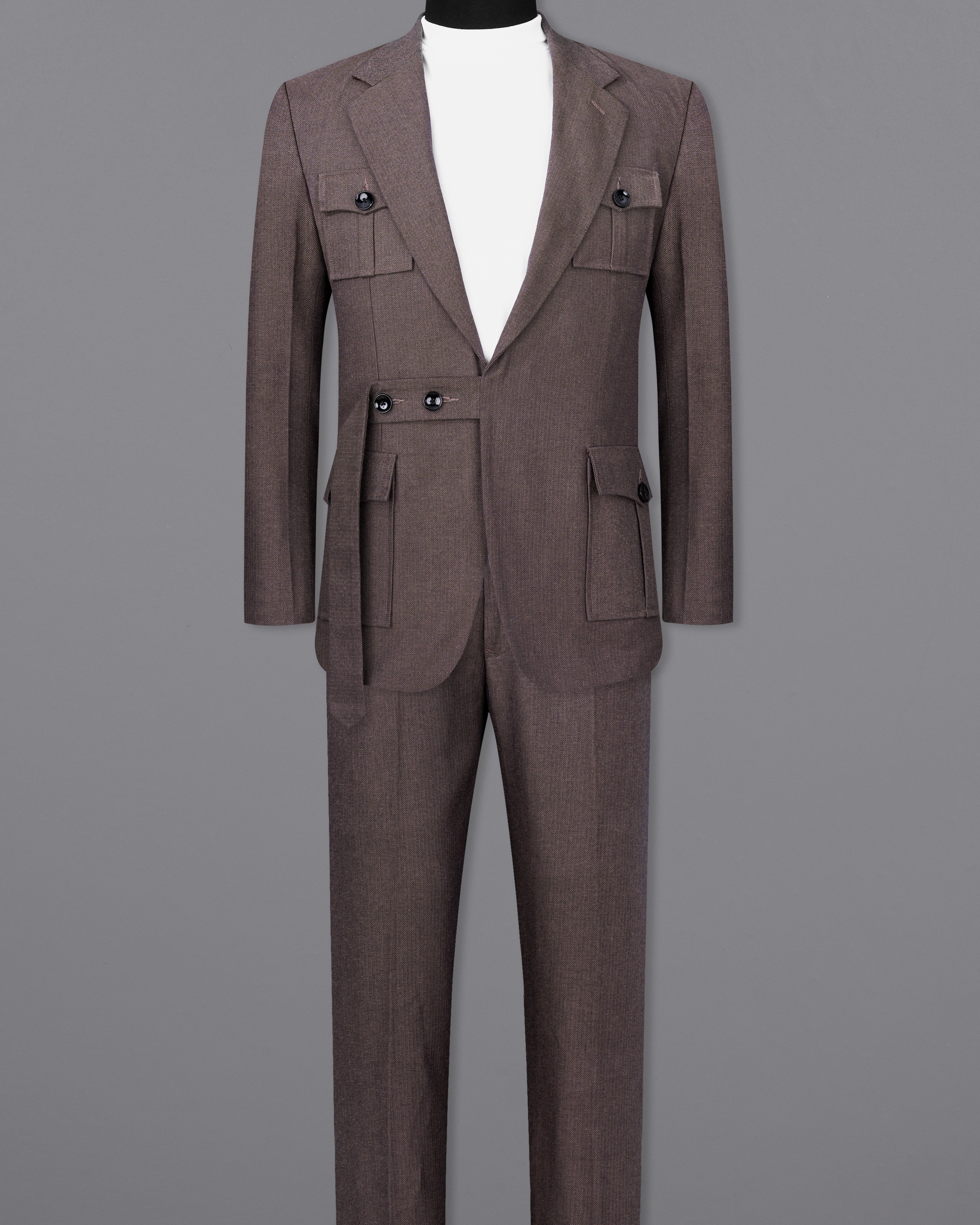 Iridium Brown Premium Cotton Designer Suit with Functional Belt Fastening ST2367-D3-36, ST2367-D3-38, ST2367-D3-40, ST2367-D3-42, ST2367-D3-44, ST2367-D3-46, ST2367-D3-48, ST2367-D3-50, ST2367-D3-52, ST2367-D3-54, ST2367-D3-56, ST2367-D3-58, ST2367-D3-60
