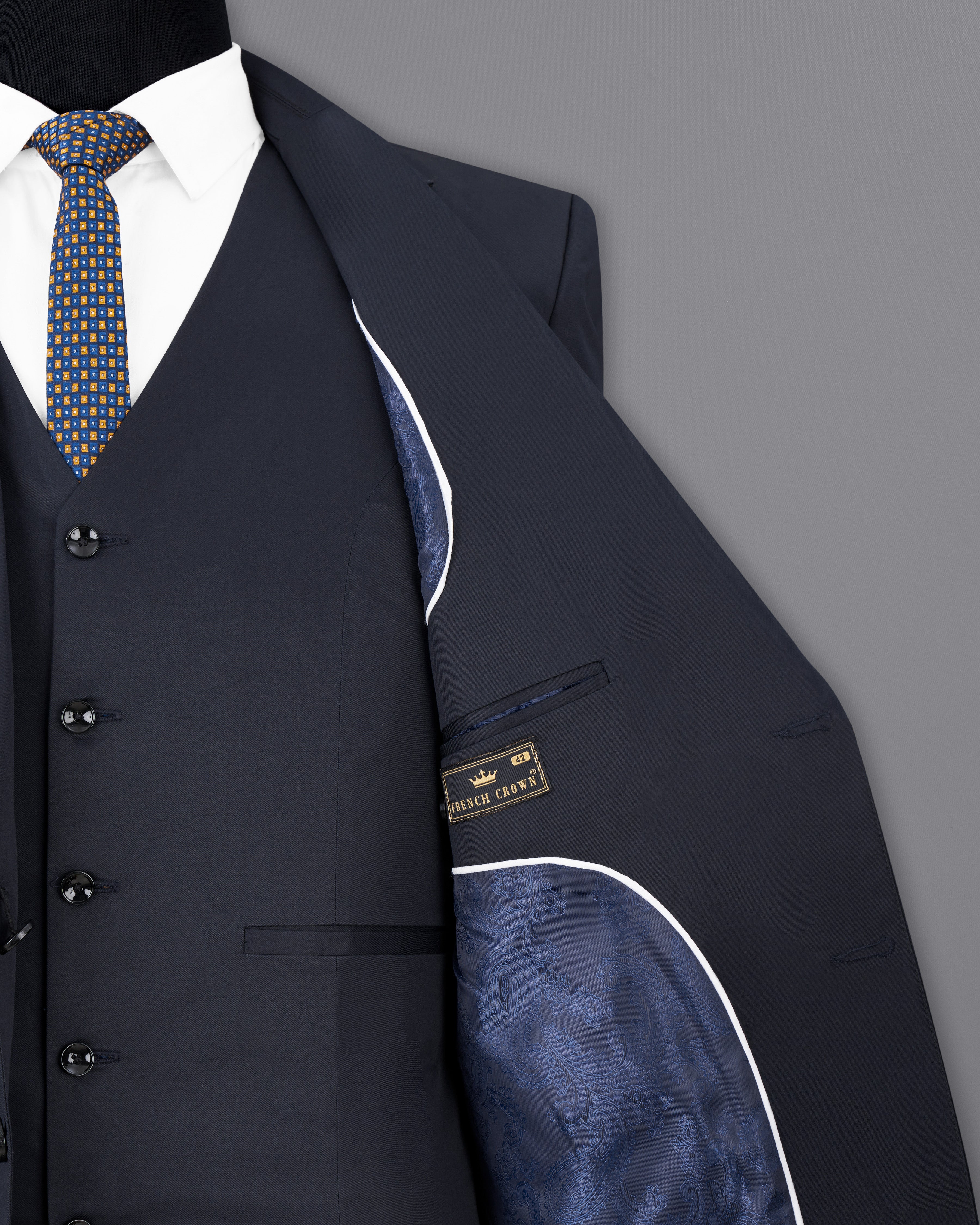 Thunder Navy Blue with Brown Patch Work Premium Cotton Designer Suit ST2509-SB-D229-36, ST2509-SB-D229-38, ST2509-SB-D229-40, ST2509-SB-D229-42, ST2509-SB-D229-44, ST2509-SB-D229-46, ST2509-SB-D229-48, ST2509-SB-D229-50, ST2509-SB-D229-52, ST2509-SB-D229-54, ST2509-SB-D229-56, ST2509-SB-D229-58, ST2509-SB-D229-60