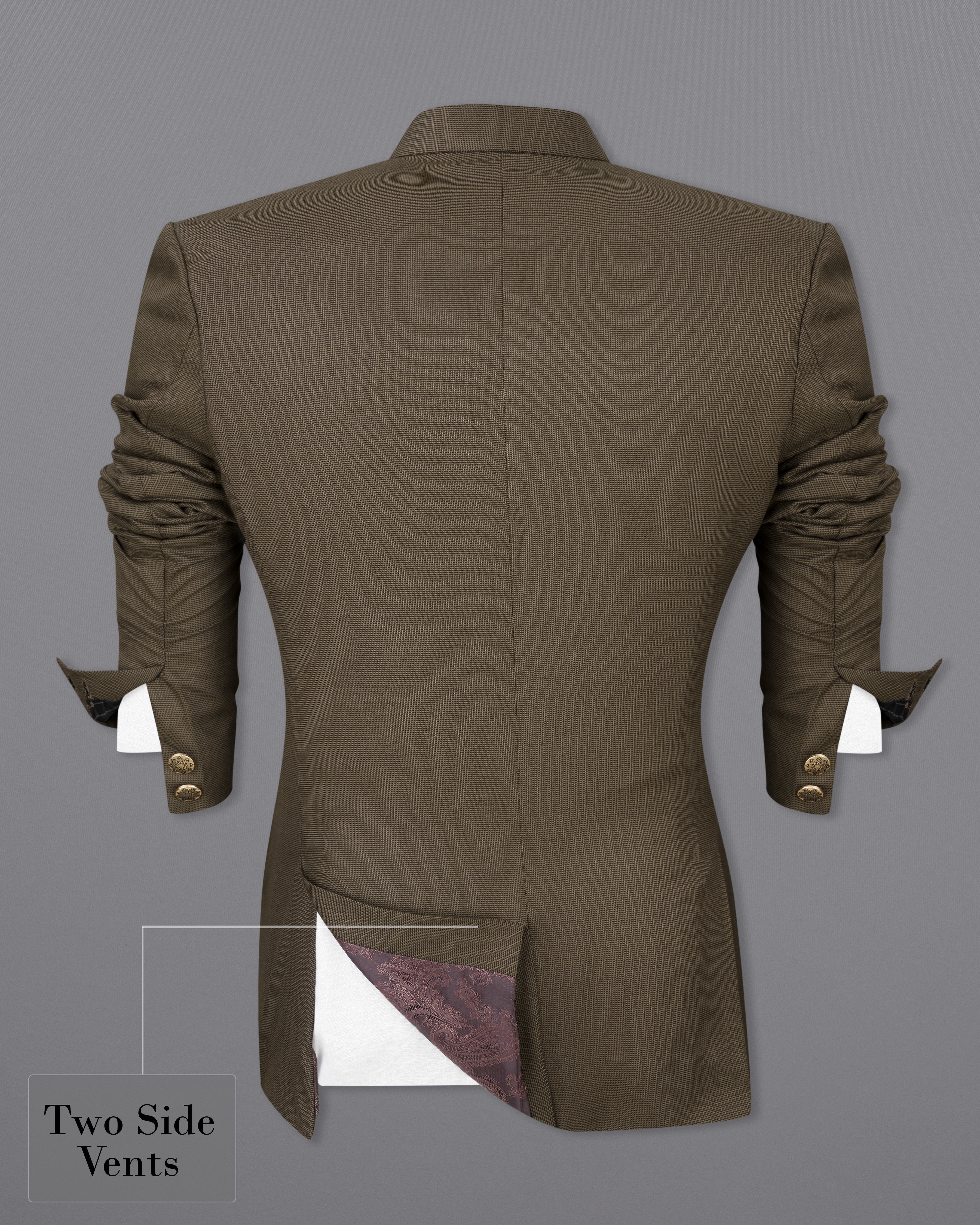 Fuscous Brown Cross Buttoned Bandhgala Suit ST2514-CBG-36, ST2514-CBG-38, ST2514-CBG-40, ST2514-CBG-42, ST2514-CBG-44, ST2514-CBG-46, ST2514-CBG-48, ST2514-CBG-50, ST2514-CBG-52, ST2514-CBG-54, ST2514-CBG-56, ST2514-CBG-58, ST2514-CBG-60