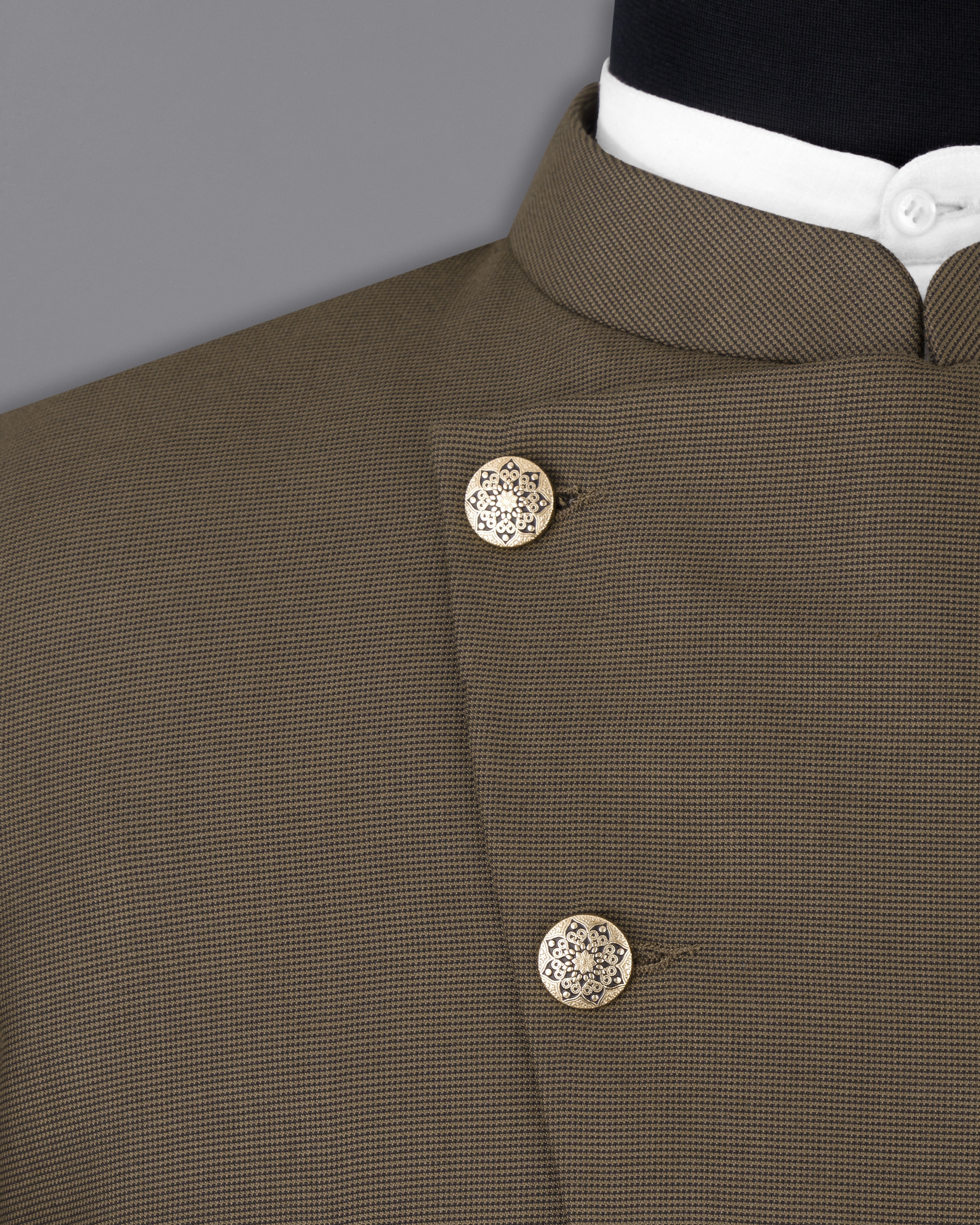 Fuscous Brown Cross Buttoned Bandhgala Suit ST2514-CBG-36, ST2514-CBG-38, ST2514-CBG-40, ST2514-CBG-42, ST2514-CBG-44, ST2514-CBG-46, ST2514-CBG-48, ST2514-CBG-50, ST2514-CBG-52, ST2514-CBG-54, ST2514-CBG-56, ST2514-CBG-58, ST2514-CBG-60