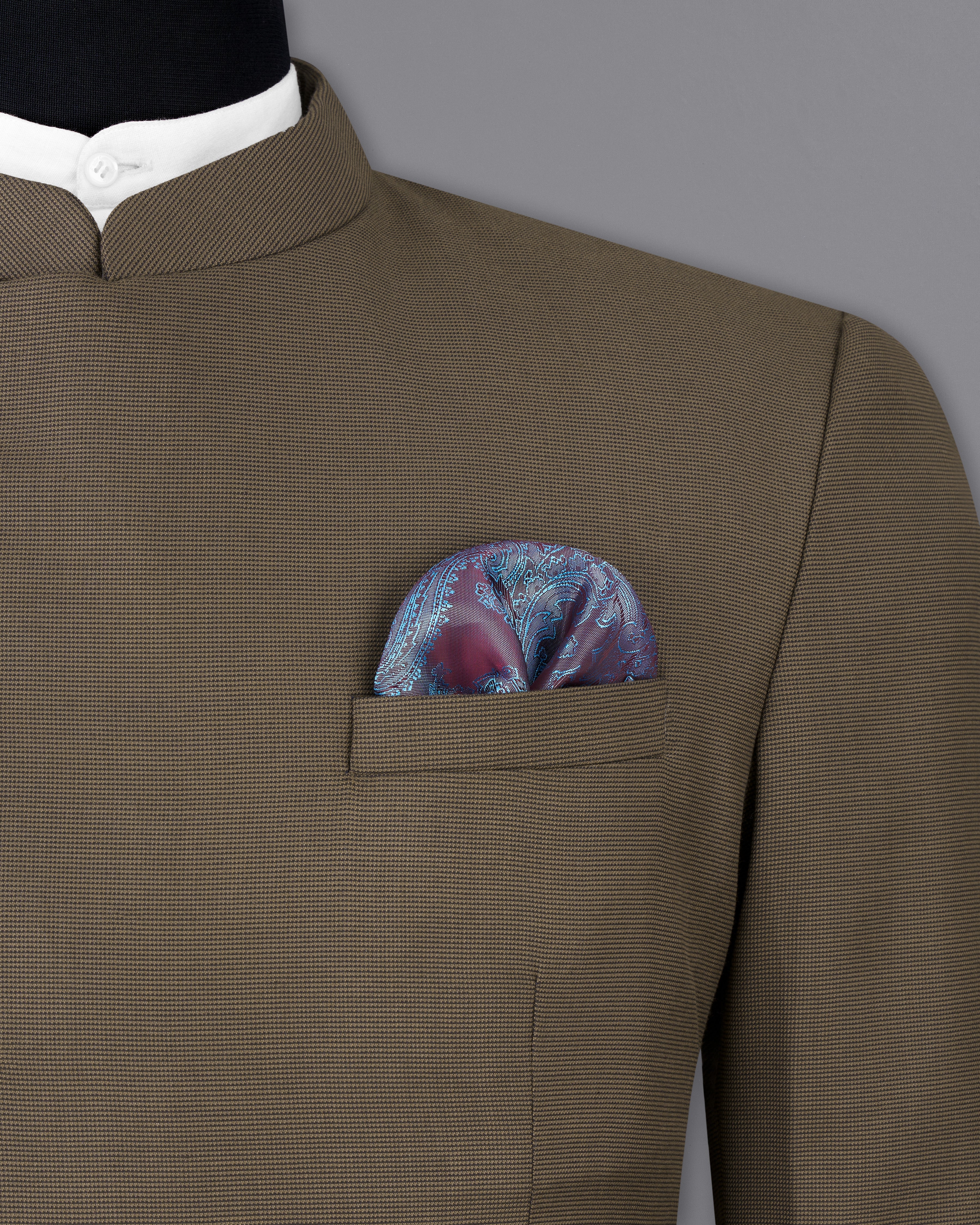 Fuscous Brown Cross Buttoned Bandhgala Suit ST2514-CBG-36, ST2514-CBG-38, ST2514-CBG-40, ST2514-CBG-42, ST2514-CBG-44, ST2514-CBG-46, ST2514-CBG-48, ST2514-CBG-50, ST2514-CBG-52, ST2514-CBG-54, ST2514-CBG-56, ST2514-CBG-58, ST2514-CBG-60