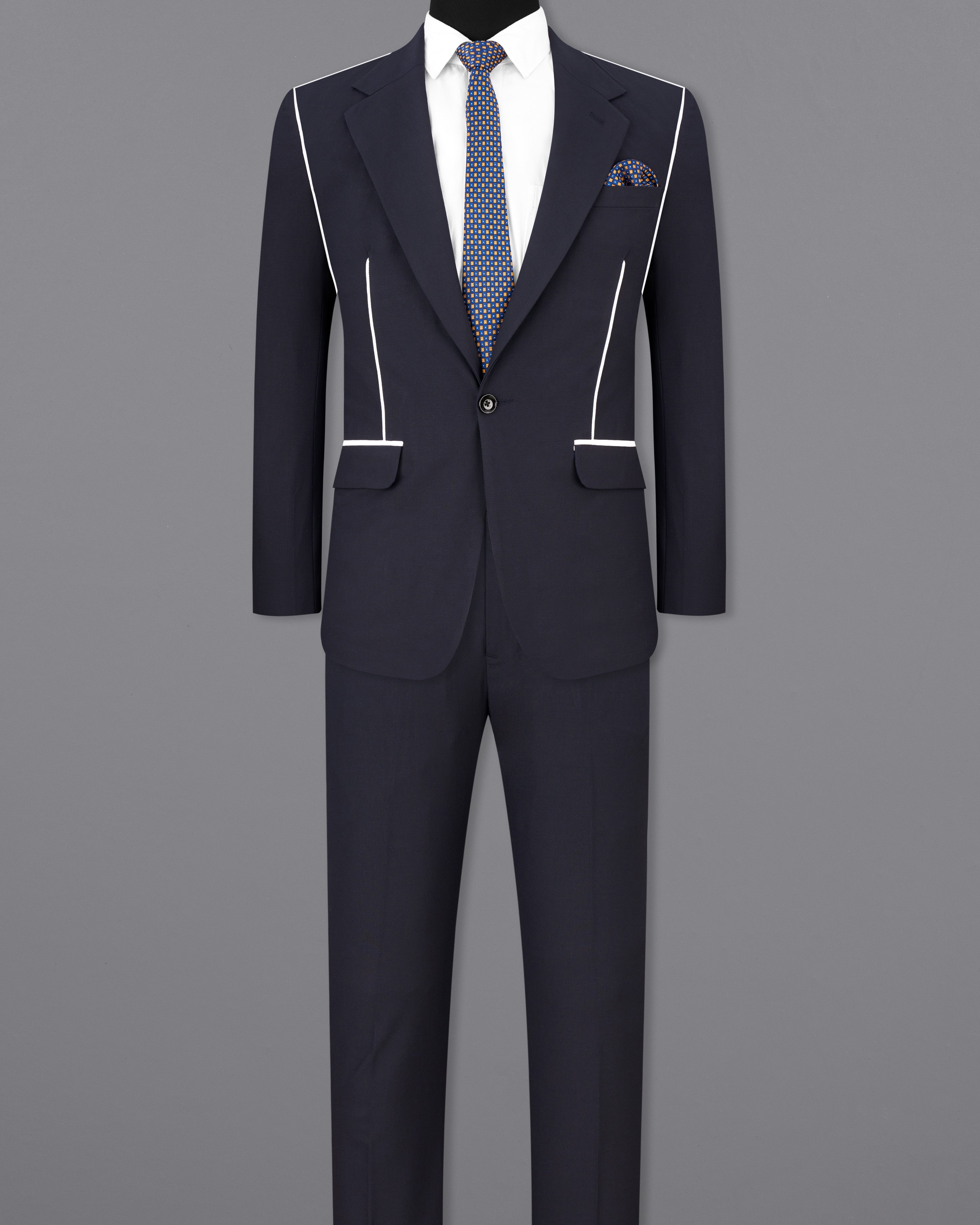 Thunder Blue with White Piping Work Single Breasted Designer Suit ST2541-SB-D248-36, ST2541-SB-D248-38, ST2541-SB-D248-40, ST2541-SB-D248-42, ST2541-SB-D248-44, ST2541-SB-D248-46, ST2541-SB-D248-48, ST2541-SB-D248-50, ST2541-SB-D248-54, ST2541-SB-D248-54, ST2541-SB-D248-56, ST2541-SB-D248-58, ST2541-SB-D248-60