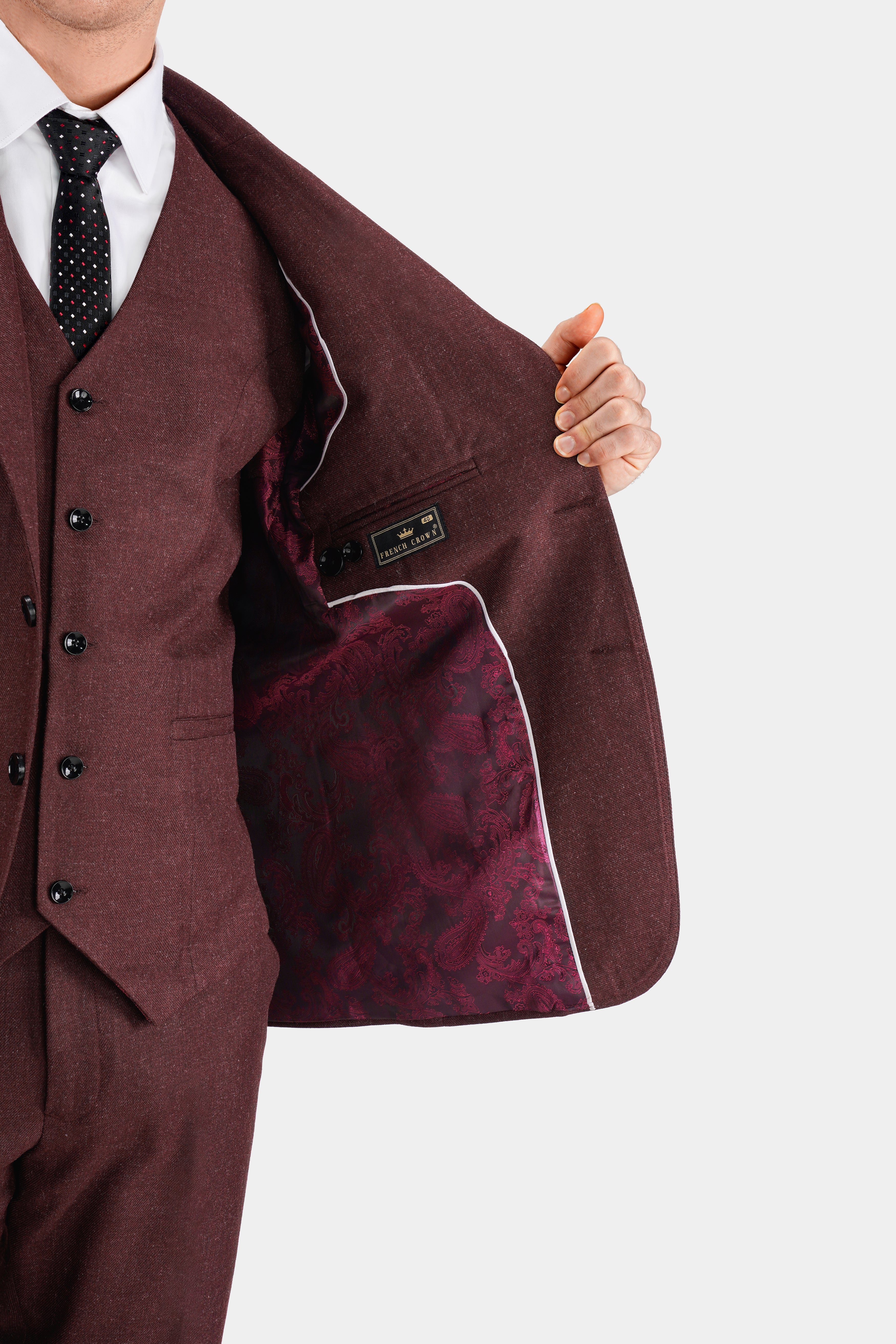 Noir Maroon Tweed Single Breasted Designer Suit ST2732-SB-PP-D150-36, ST2732-SB-PP-D150-38, ST2732-SB-PP-D150-40, ST2732-SB-PP-D150-42, ST2732-SB-PP-D150-44, ST2732-SB-PP-D150-46, ST2732-SB-PP-D150-48, ST2732-SB-PP-D150-50, ST2732-SB-PP-D150-52, ST2732-SB-PP-D150-54, ST2732-SB-PP-D150-56, ST2732-SB-PP-D150-58, ST2732-SB-PP-D150-60