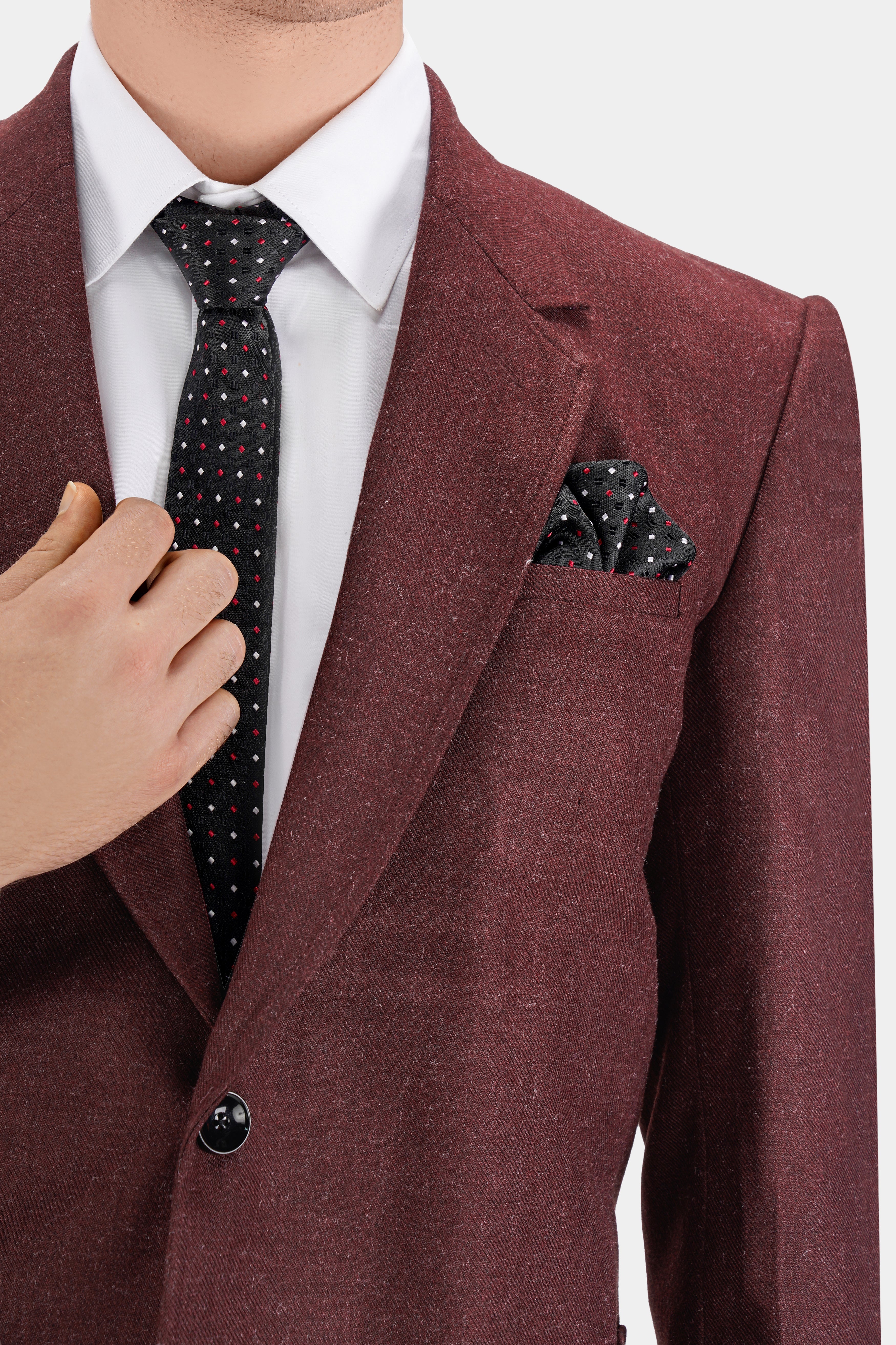 Noir Maroon Tweed Single Breasted Designer Suit ST2732-SB-PP-D150-36, ST2732-SB-PP-D150-38, ST2732-SB-PP-D150-40, ST2732-SB-PP-D150-42, ST2732-SB-PP-D150-44, ST2732-SB-PP-D150-46, ST2732-SB-PP-D150-48, ST2732-SB-PP-D150-50, ST2732-SB-PP-D150-52, ST2732-SB-PP-D150-54, ST2732-SB-PP-D150-56, ST2732-SB-PP-D150-58, ST2732-SB-PP-D150-60
