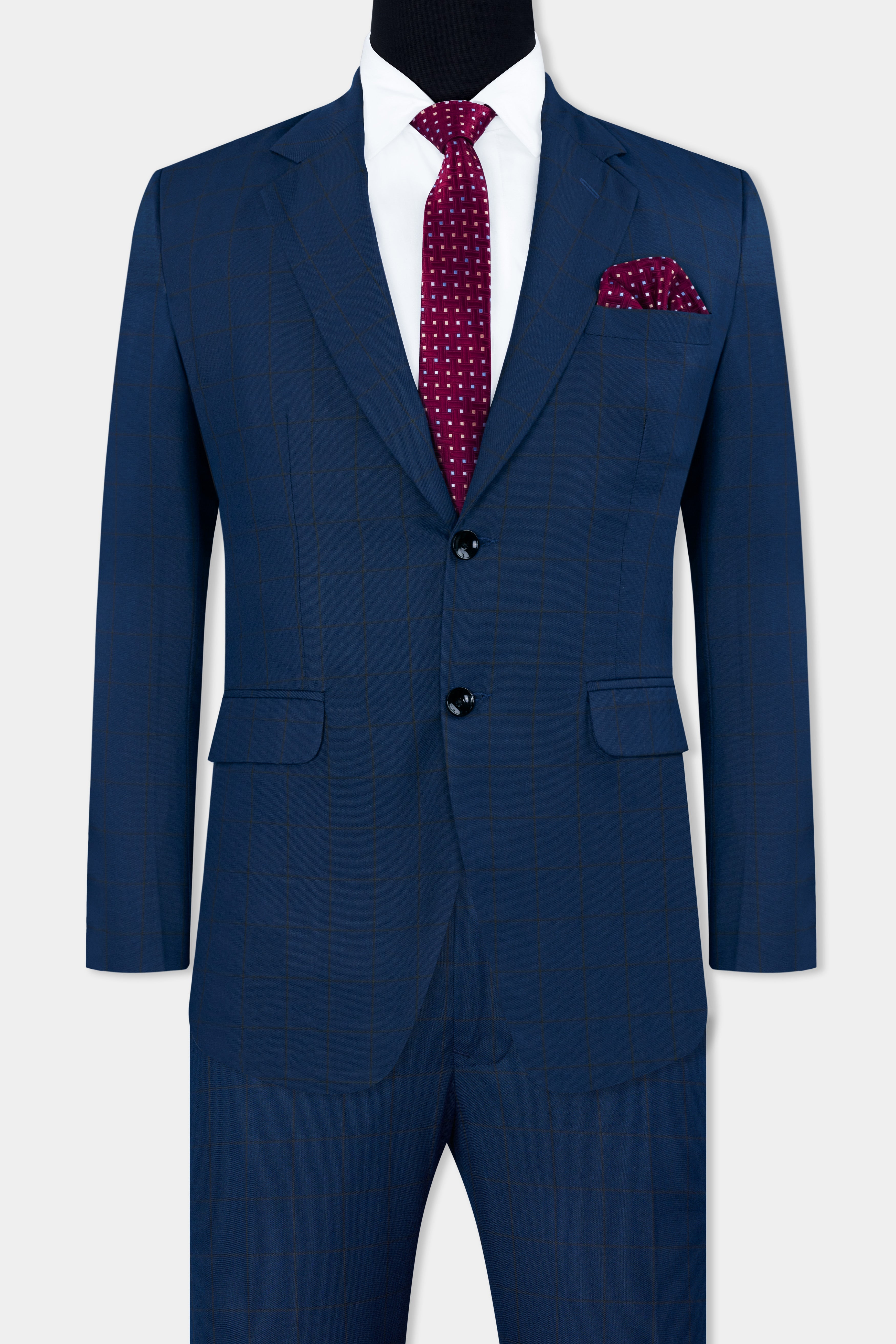 Tangaroa Blue and Subtle Black Checkered Wool Rich Suit ST2871-SB-36, ST2871-SB-38, ST2871-SB-40, ST2871-SB-42, ST2871-SB-44, ST2871-SB-46, ST2871-SB-48, ST2871-SB-50, ST2871-SB-52, ST2871-SB-54, ST2871-SB-56, ST2871-SB-58, ST2871-SB-60
