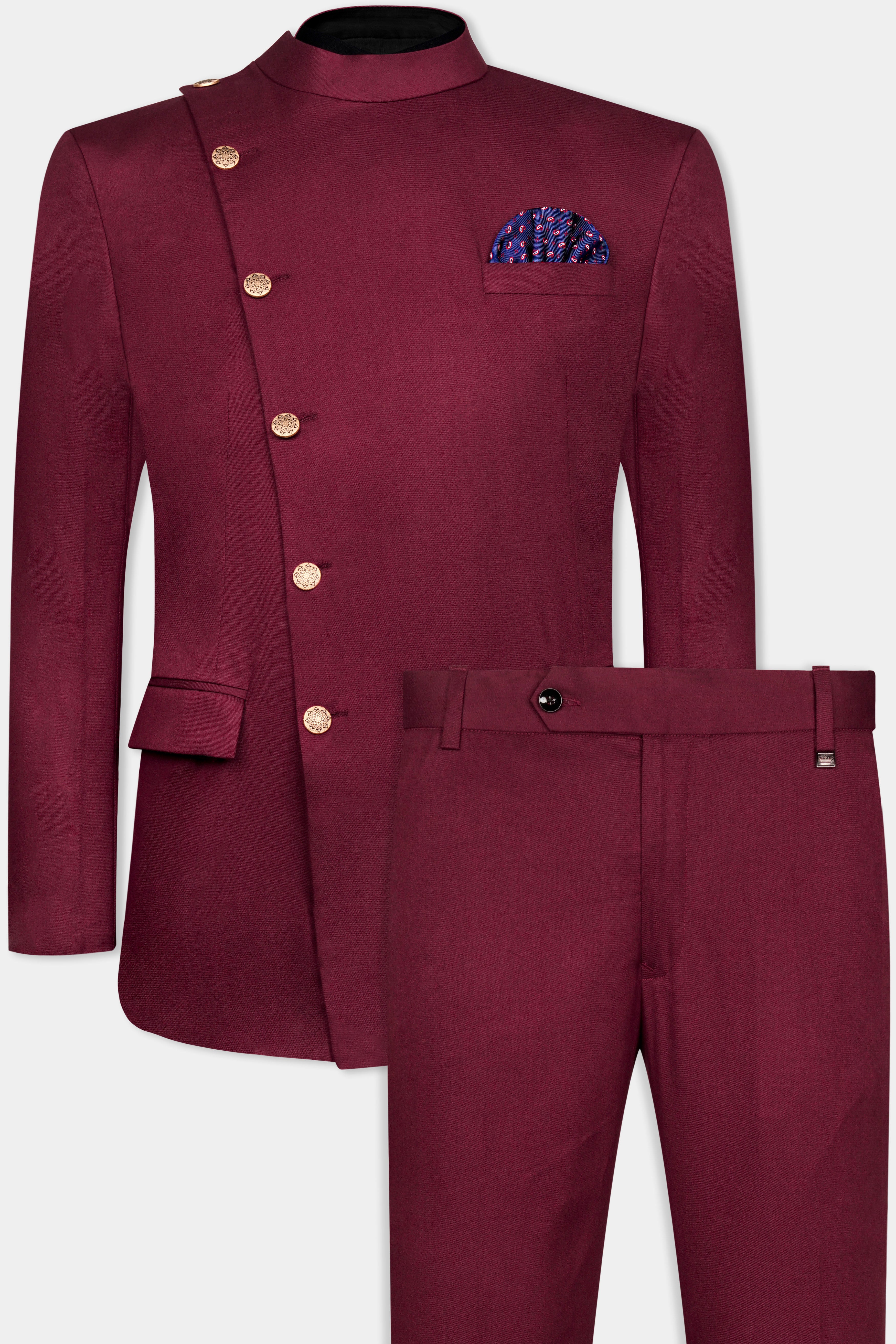 Bordeaux Maroon Cross Buttoned Wool Rich Bandhgala Suit ST3050-CBG2-36, ST3050-CBG2-38, ST3050-CBG2-40, ST3050-CBG2-42, ST3050-CBG2-44, ST3050-CBG2-46, ST3050-CBG2-48, ST3050-CBG2-50, ST3050-CBG2-52, ST3050-CBG2-54, ST3050-CBG2-56, ST3050-CBG2-58, ST3050-CBG2-60
