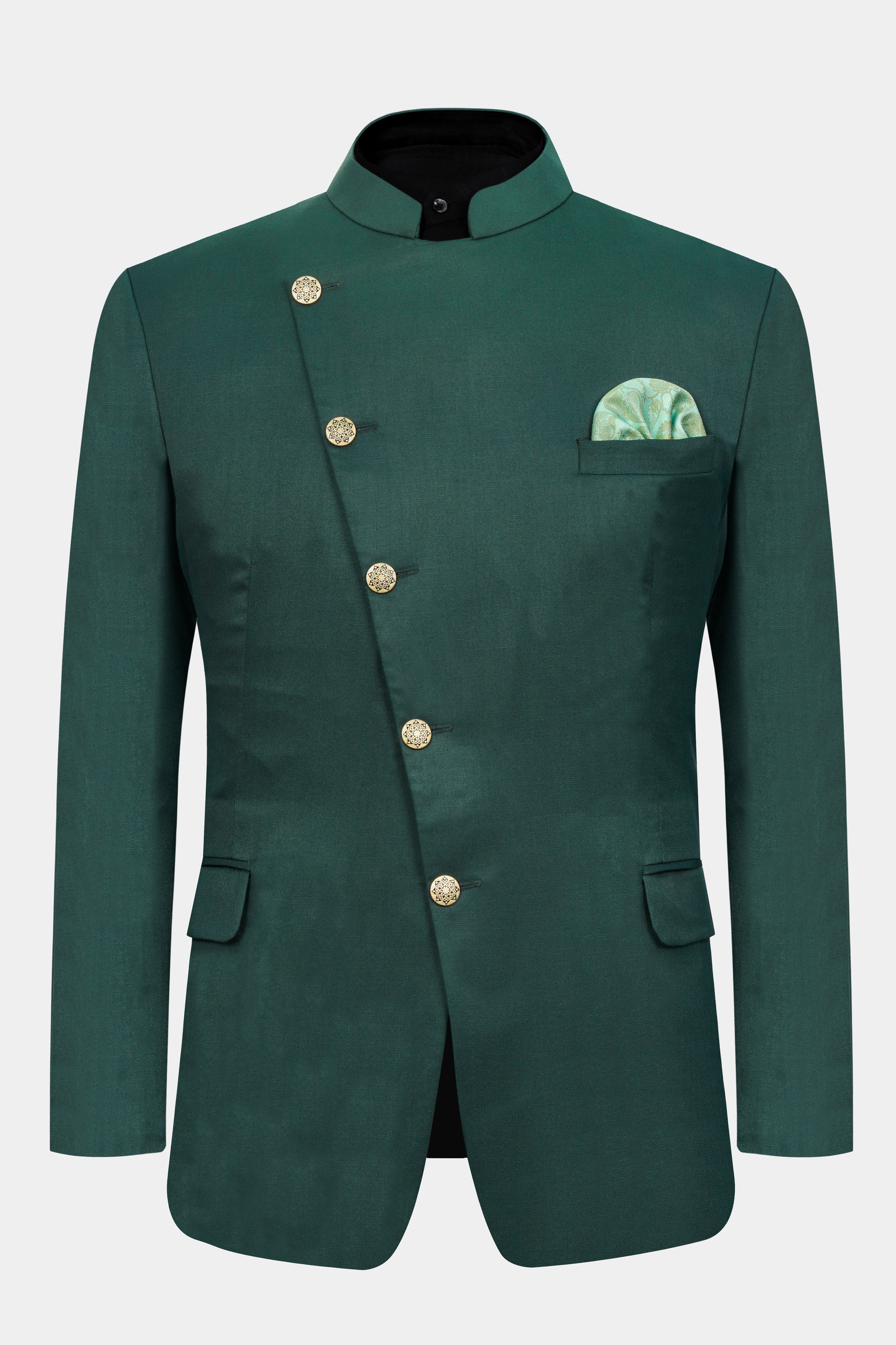 Gable Green Cross Buttoned Wool Rich Bandhgala Suit ST3051-CBG-36, ST3051-CBG-38, ST3051-CBG-40, ST3051-CBG-42, ST3051-CBG-44, ST3051-CBG-46, ST3051-CBG-48, ST3051-CBG-50, ST3051-CBG-52, ST3051-CBG-54, ST3051-CBG-56, ST3051-CBG-58, ST3051-CBG-60
