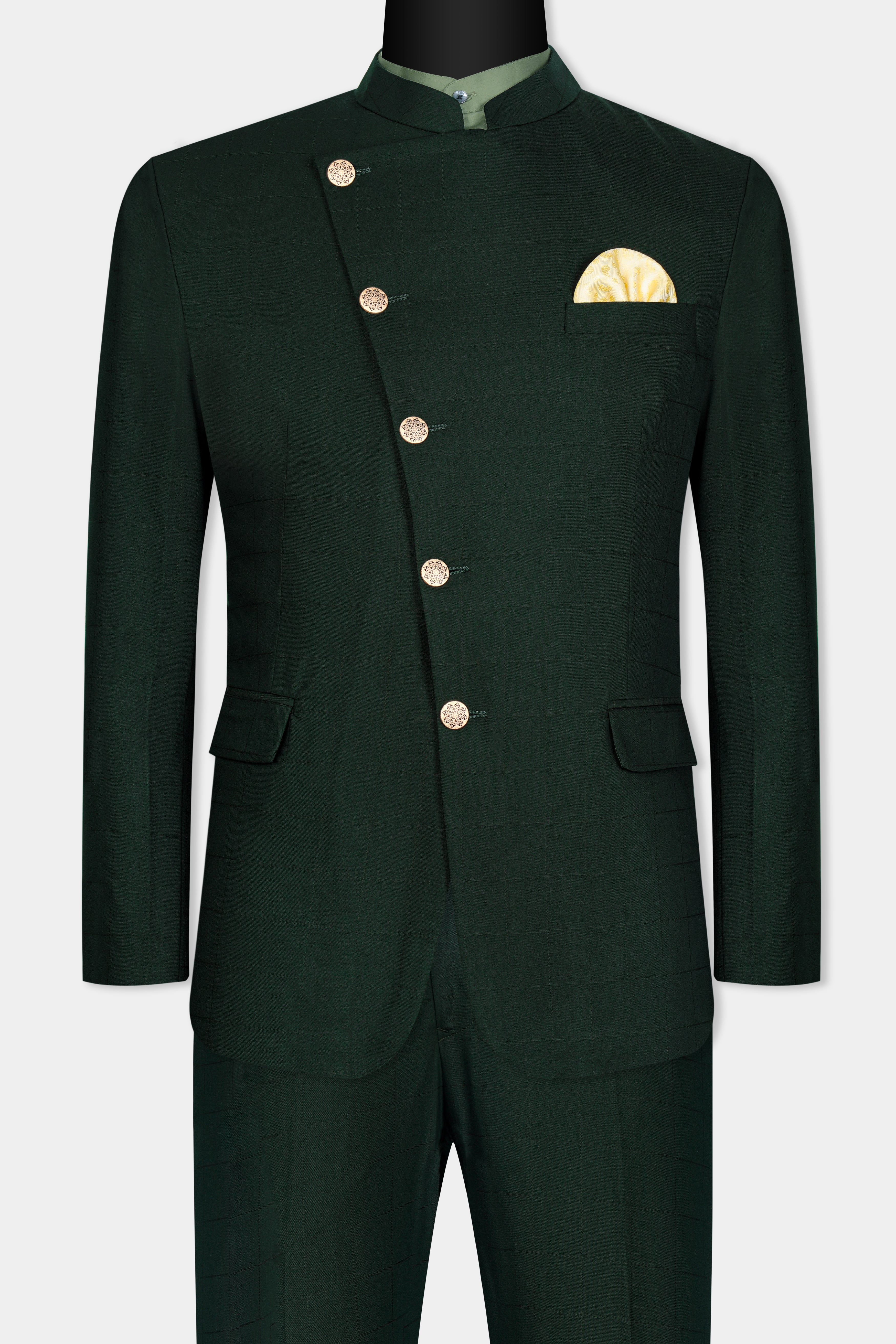 Sacramento Green Cross Buttoned Bandhgala Wool Rich Suit ST3066-CBG-36, ST3066-CBG-38, ST3066-CBG-40, ST3066-CBG-42, ST3066-CBG-44, ST3066-CBG-46, ST3066-CBG-48, ST3066-CBG-50, ST3066-CBG-52, ST3066-CBG-54, ST3066-CBG-56, ST3066-CBG-58, ST3066-CBG-60