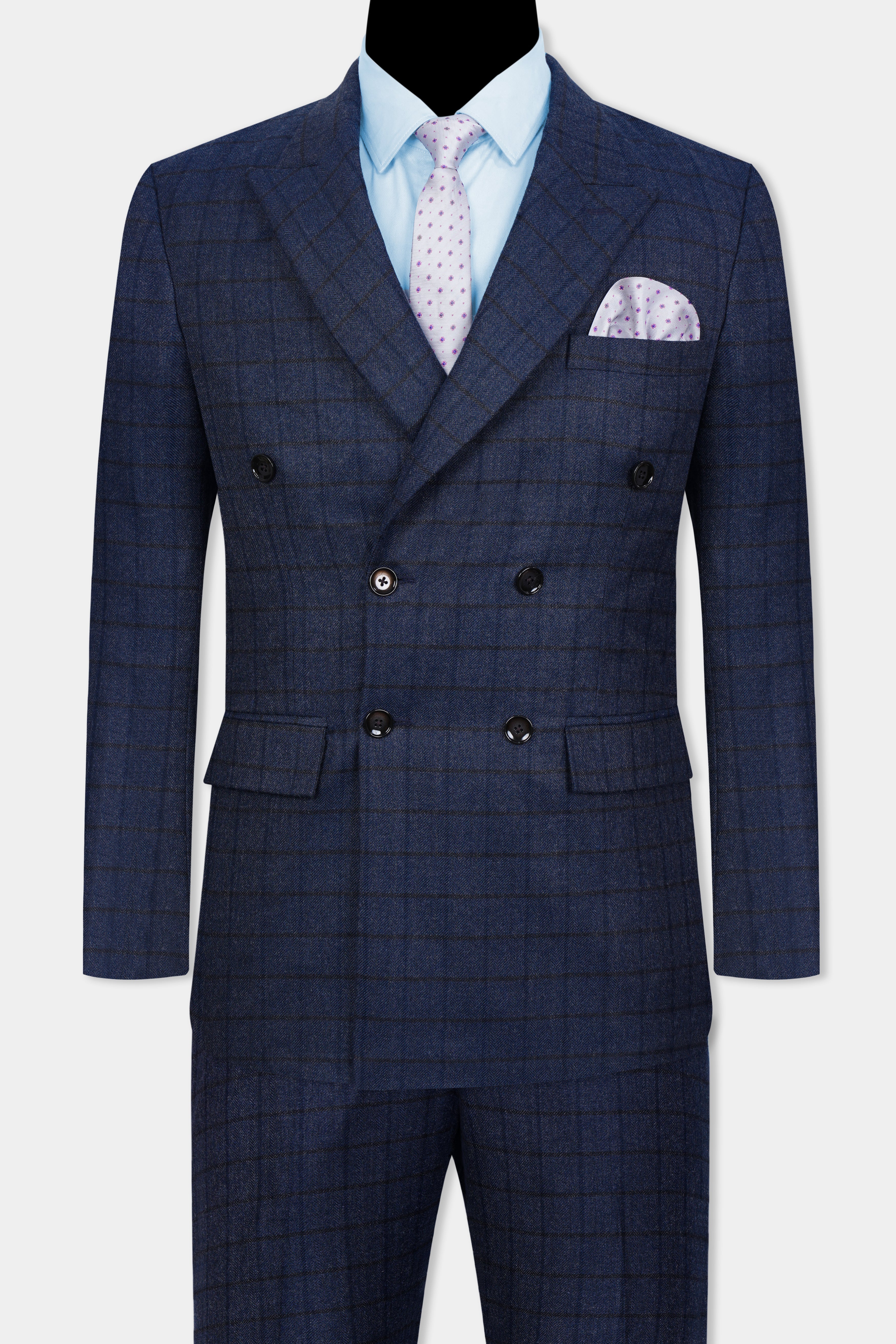Ebony Clay Blue Windowpane Tweed Double Breasted Suit ST3079-DB-36, ST3079-DB-38, ST3079-DB-40, ST3079-DB-42, ST3079-DB-44, ST3079-DB-46, ST3079-DB-48, ST3079-DB-50, ST3079-DB-52, ST3079-DB-54, ST3079-DB-56, ST3079-DB-58, ST3079-DB-60