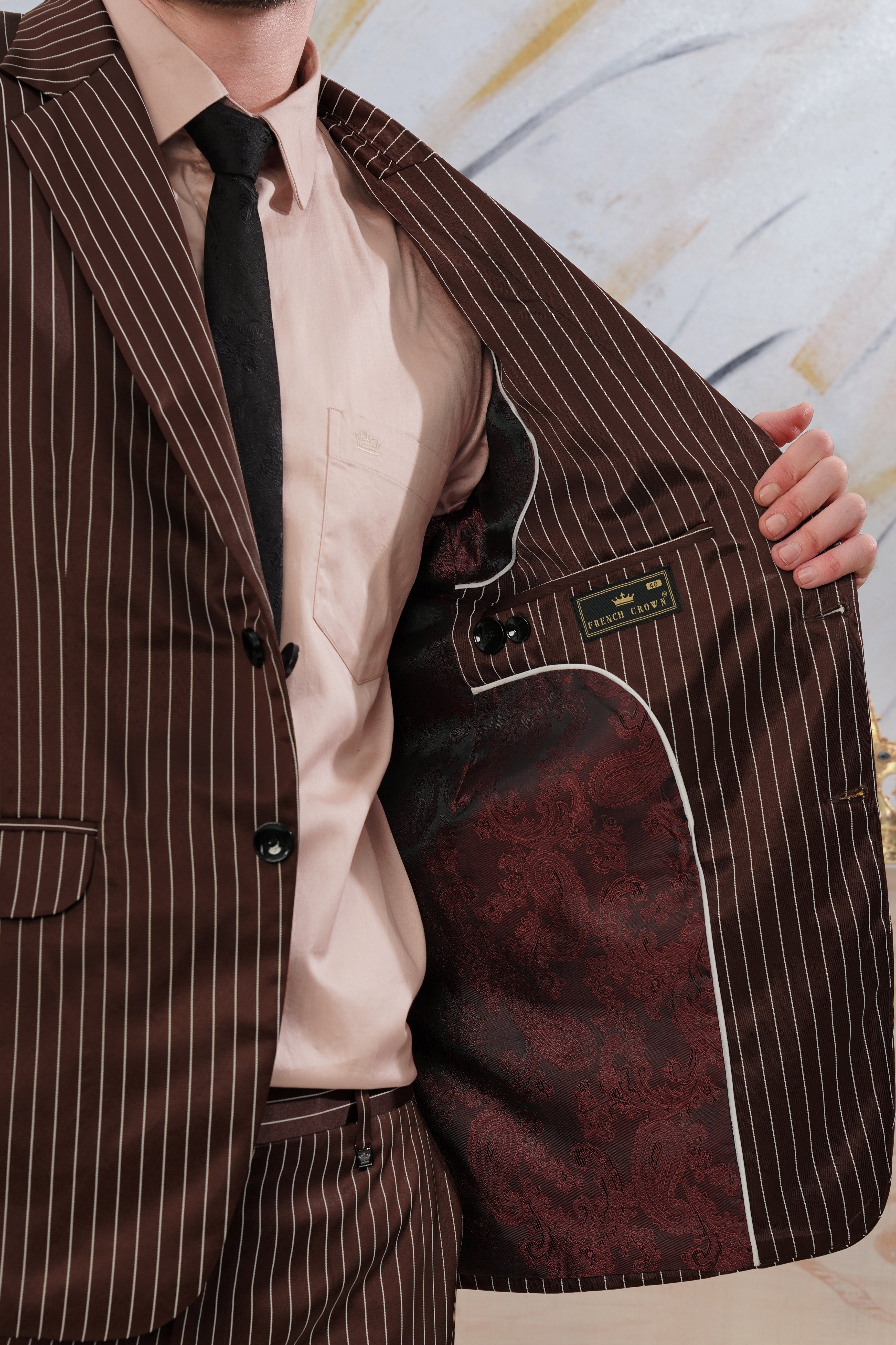 Cork Brown and White Striped Wool Rich Suit ST3083-SB-36, ST3083-SB-38, ST3083-SB-40, ST3083-SB-42, ST3083-SB-44, ST3083-SB-46, ST3083-SB-48, ST3083-SB-50, ST3083-SB-52, ST3083-SB-54, ST3083-SB-56, ST3083-SB-58, ST3083-SB-60