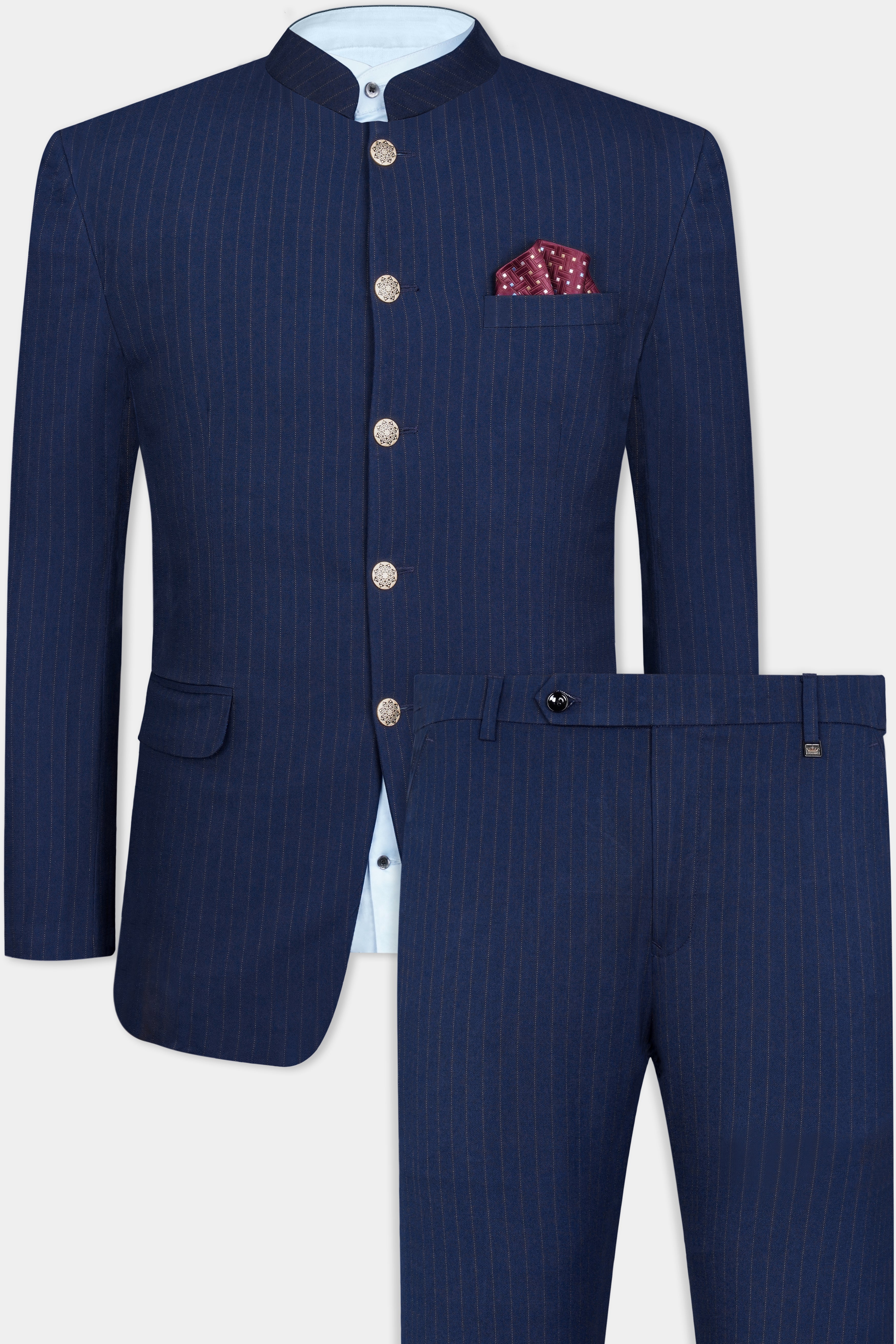 Ebony Clay Blue Striped Wool Rich Bandhgala Suit ST3088-BG-36, ST3088-BG-38, ST3088-BG-40, ST3088-BG-42, ST3088-BG-44, ST3088-BG-46, ST3088-BG-48, ST3088-BG-50, ST3088-BG-52, ST3088-BG-54, ST3088-BG-56, ST3088-BG-58, ST3088-BG-60