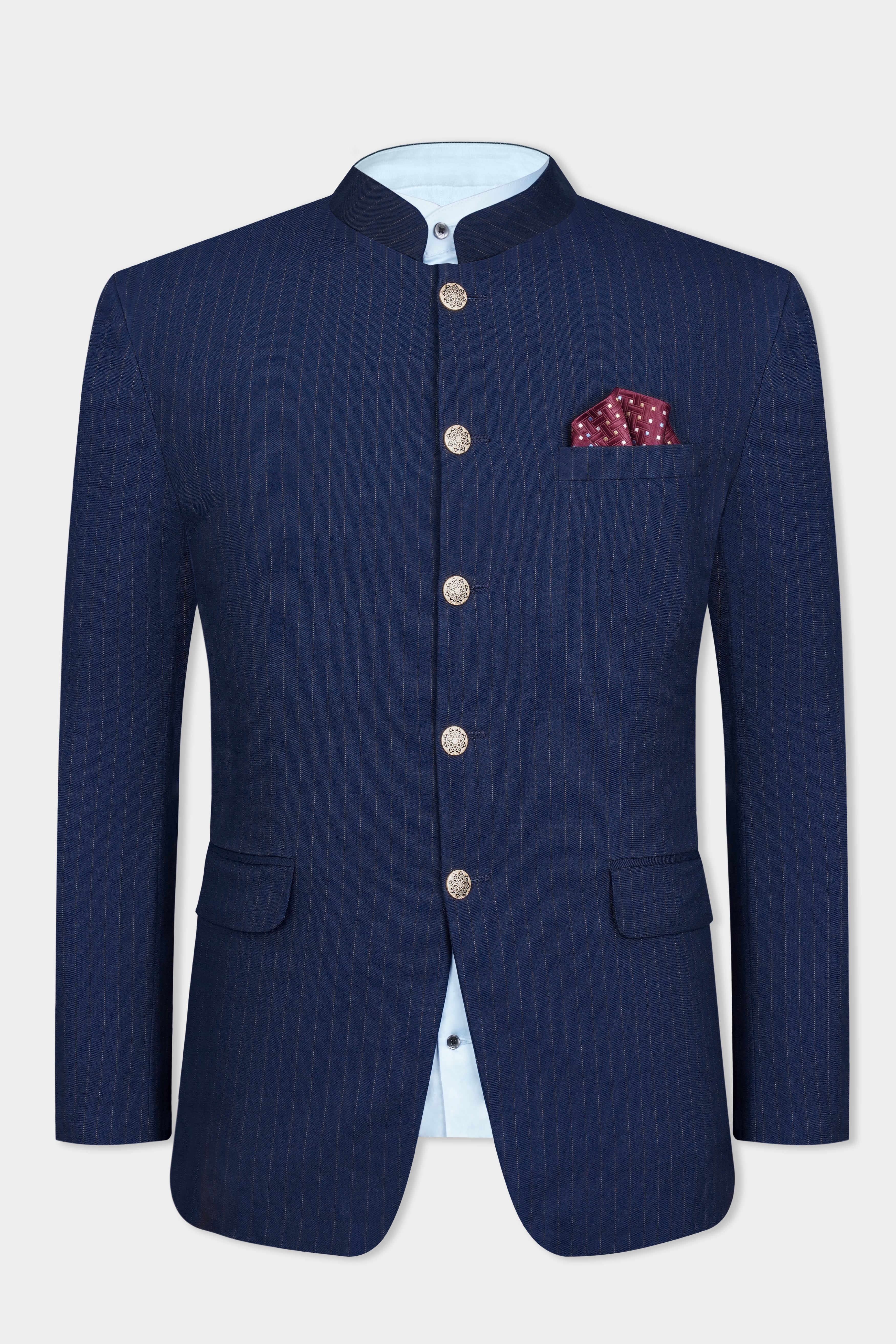 Ebony Clay Blue Striped Wool Rich Bandhgala Suit ST3088-BG-36, ST3088-BG-38, ST3088-BG-40, ST3088-BG-42, ST3088-BG-44, ST3088-BG-46, ST3088-BG-48, ST3088-BG-50, ST3088-BG-52, ST3088-BG-54, ST3088-BG-56, ST3088-BG-58, ST3088-BG-60
