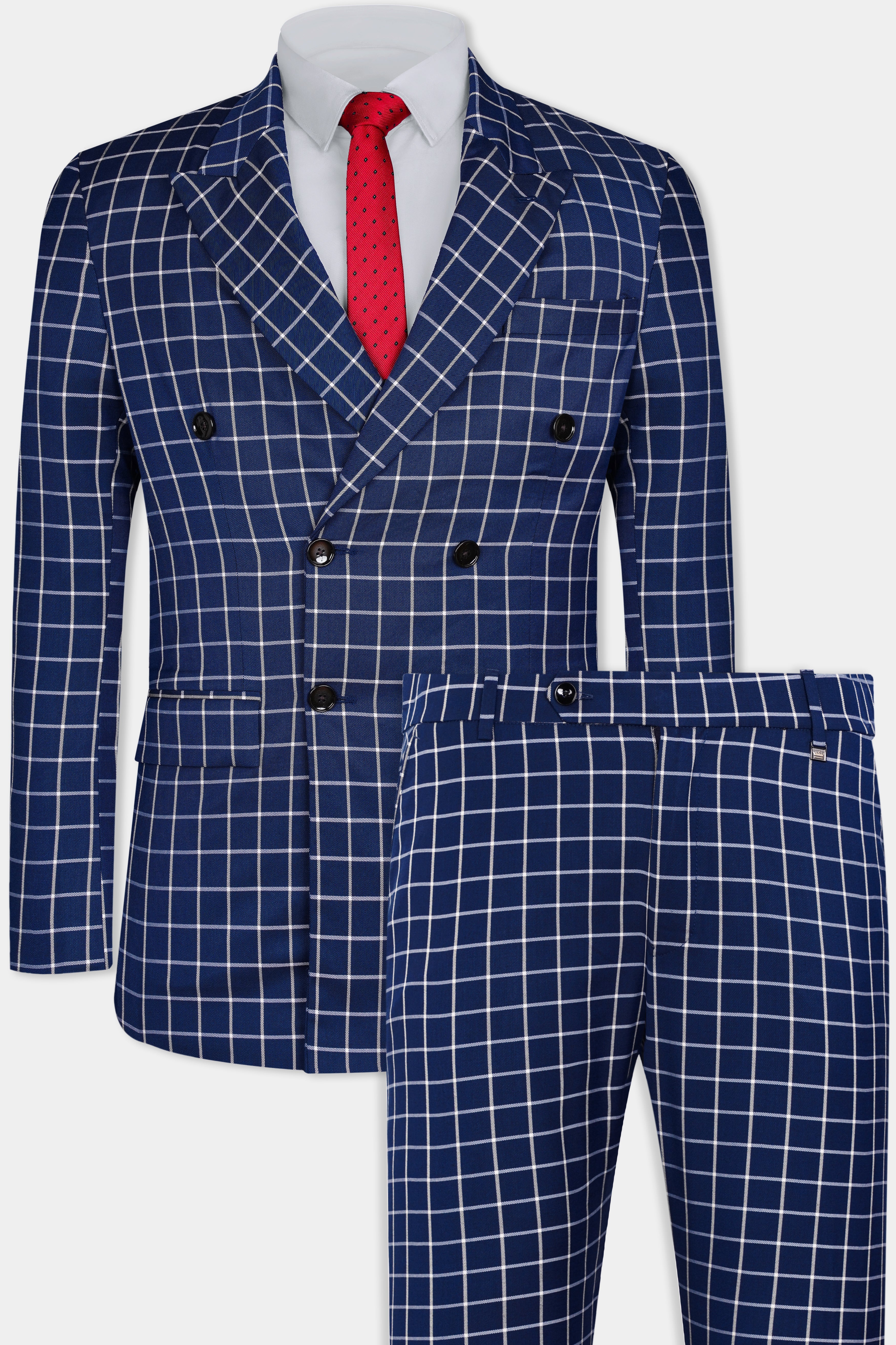 Marine Blue and White Windowpane Wool Rich Double Breasted Suit ST3095-DB-36, ST3095-DB-38, ST3095-DB-40, ST3095-DB-42, ST3095-DB-44, ST3095-DB-46, ST3095-DB-48, ST3095-DB-50, ST3095-DB-52, ST3095-DB-54, ST3095-DB-56, ST3095-DB-58, ST3095-DB-60
