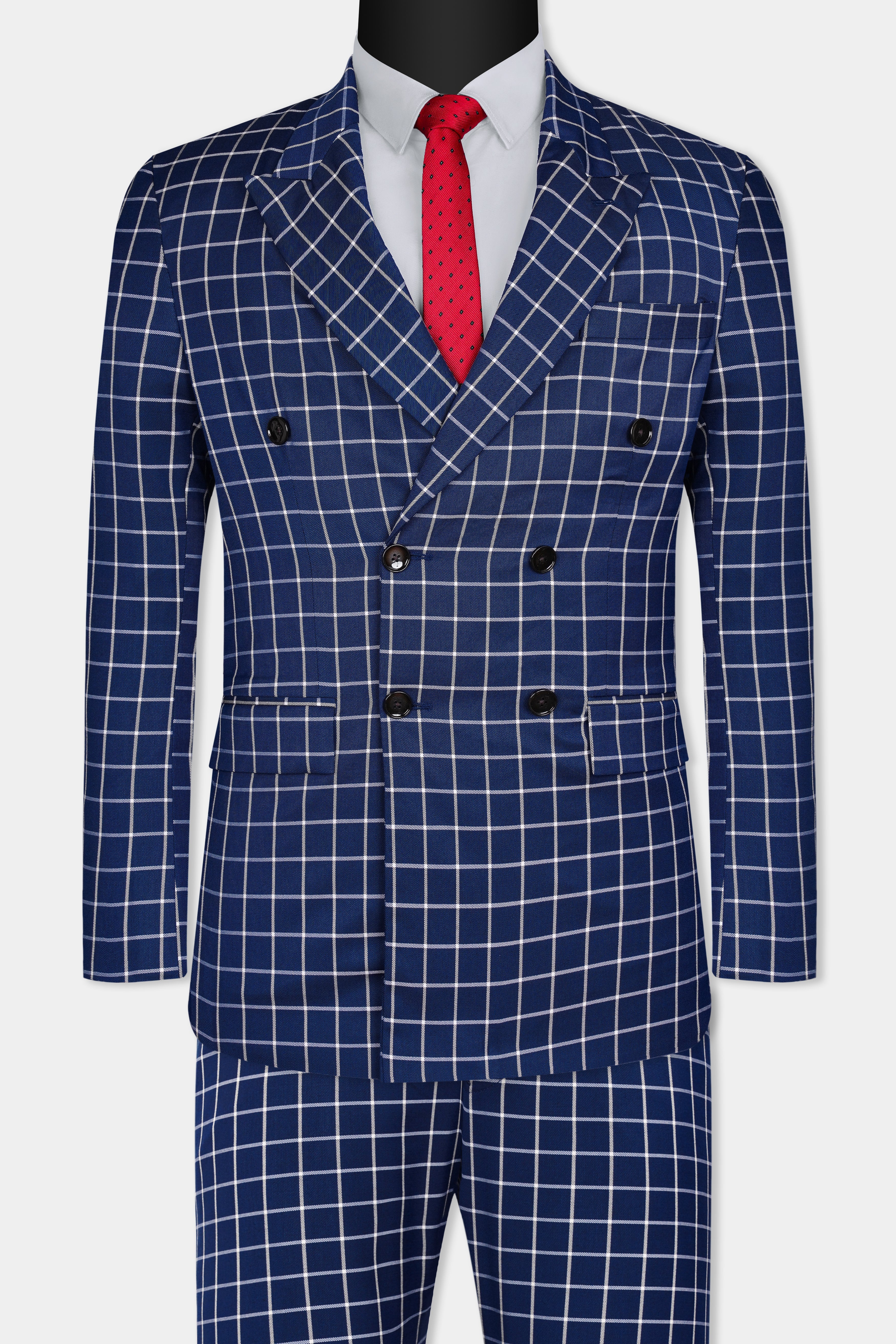 Marine Blue and White Windowpane Wool Rich Double Breasted Suit ST3095-DB-36, ST3095-DB-38, ST3095-DB-40, ST3095-DB-42, ST3095-DB-44, ST3095-DB-46, ST3095-DB-48, ST3095-DB-50, ST3095-DB-52, ST3095-DB-54, ST3095-DB-56, ST3095-DB-58, ST3095-DB-60