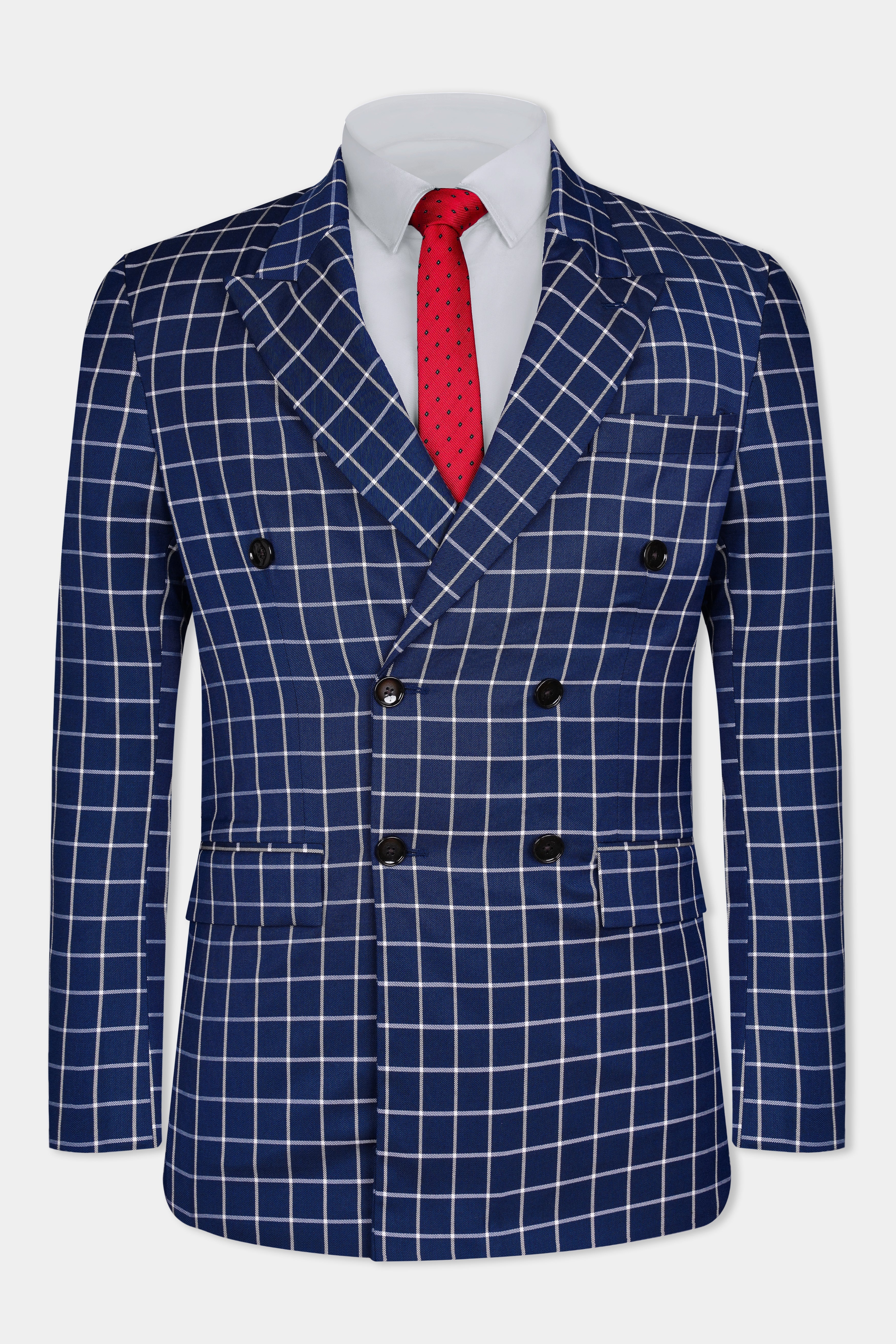 Marine Blue and White Windowpane Wool Rich Double Breasted Suit ST3095-DB-36, ST3095-DB-38, ST3095-DB-40, ST3095-DB-42, ST3095-DB-44, ST3095-DB-46, ST3095-DB-48, ST3095-DB-50, ST3095-DB-52, ST3095-DB-54, ST3095-DB-56, ST3095-DB-58, ST3095-DB-60