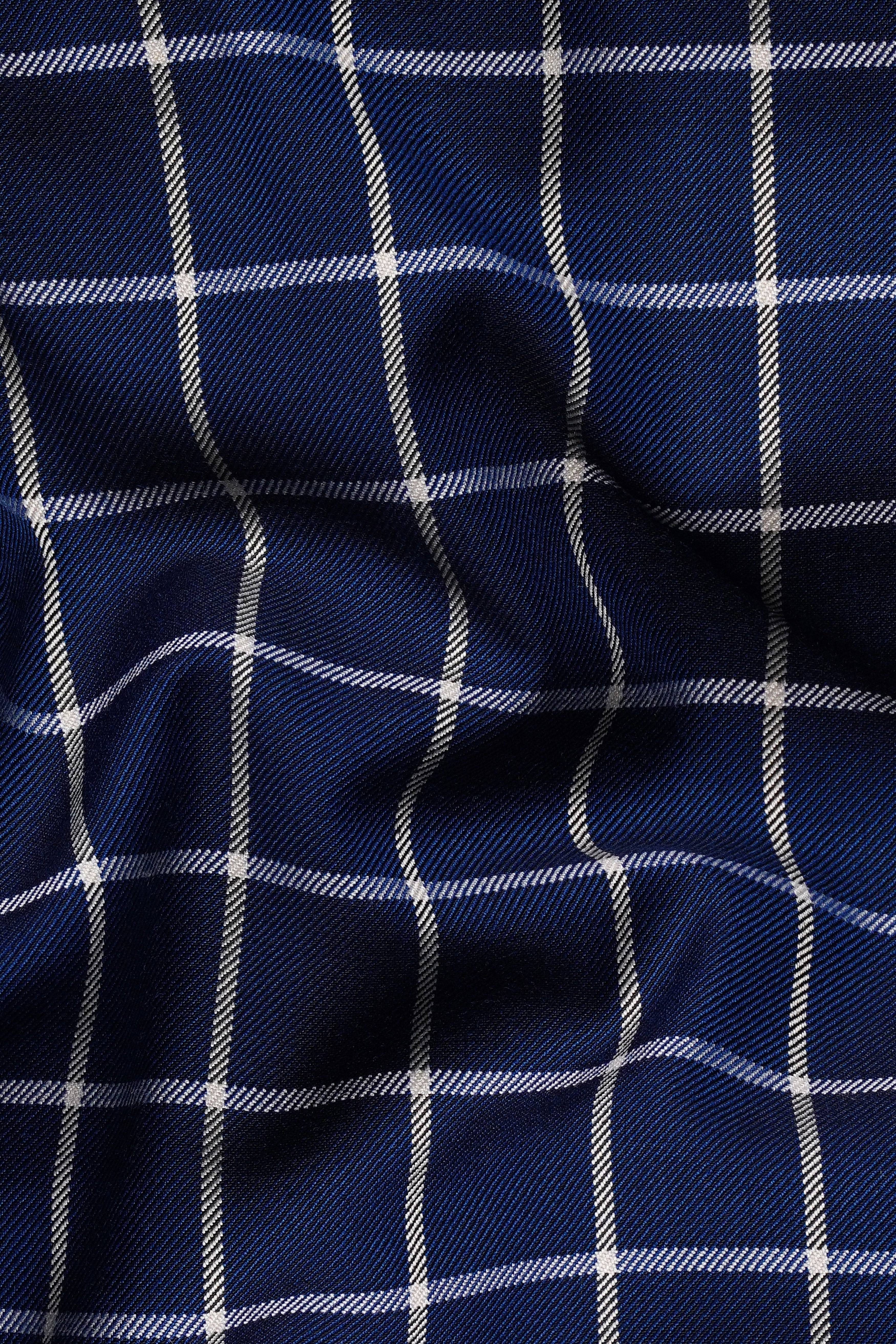 Marine Blue and White Windowpane Wool Rich Double Breasted Suit