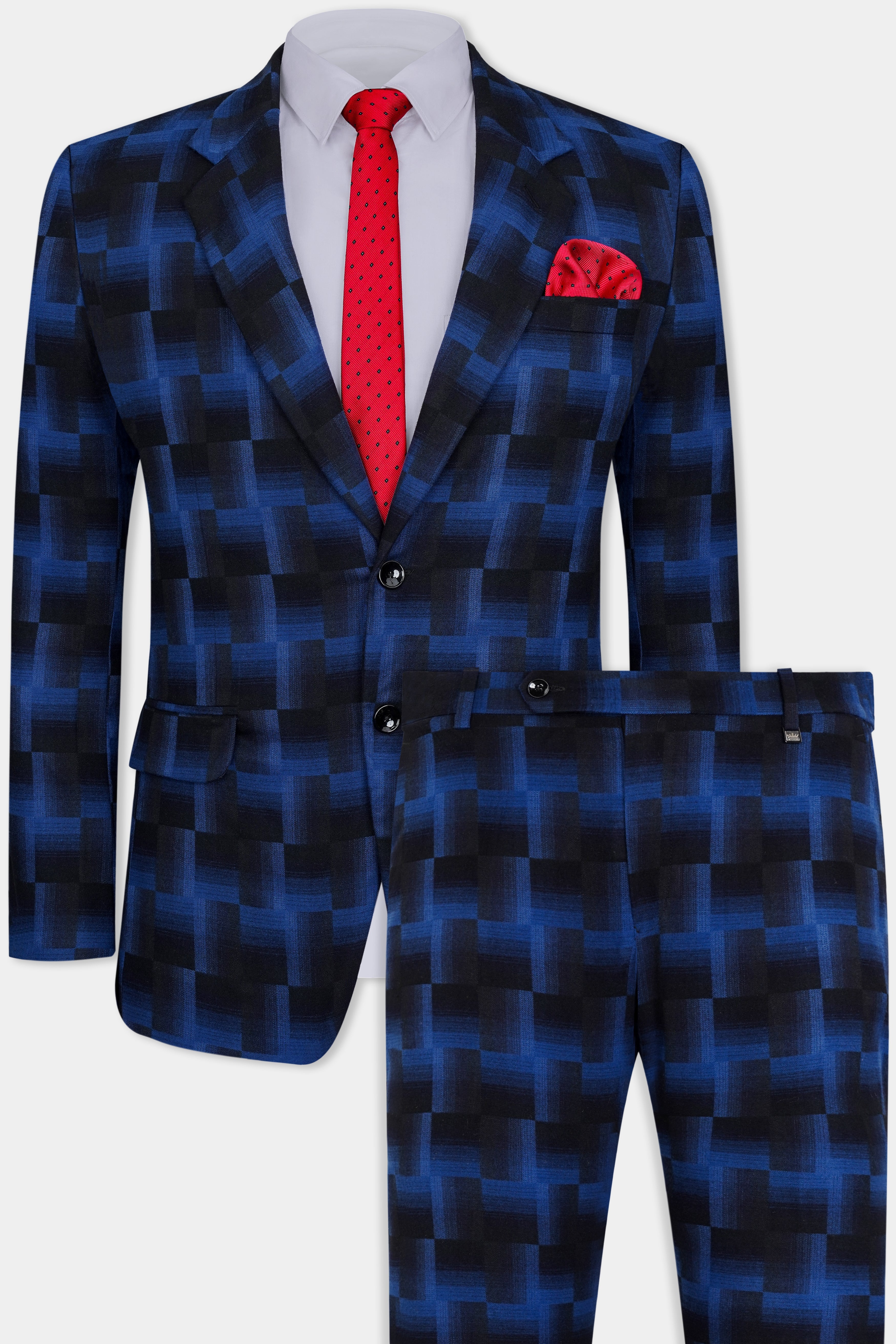 Marine Blue and Black Geometric Pattern Wool Rich Suit ST3097-SB-36, ST3097-SB-38, ST3097-SB-40, ST3097-SB-42, ST3097-SB-44, ST3097-SB-46, ST3097-SB-48, ST3097-SB-50, ST3097-SB-52, ST3097-SB-54, ST3097-SB-56, ST3097-SB-58, ST3097-SB-60