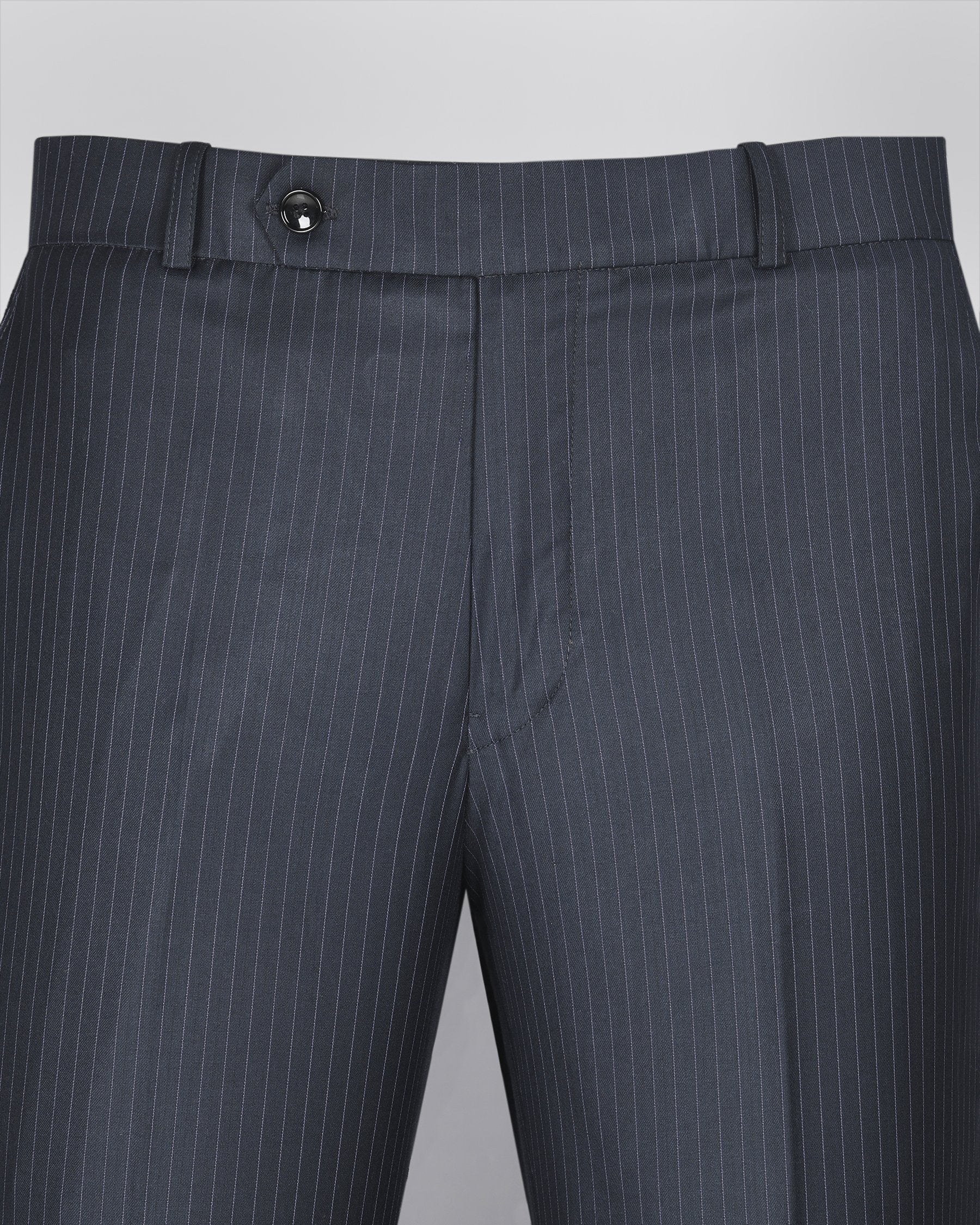 Blue Pinstriped Cross Placket Bandhgala/Mandarin wool blend Suit