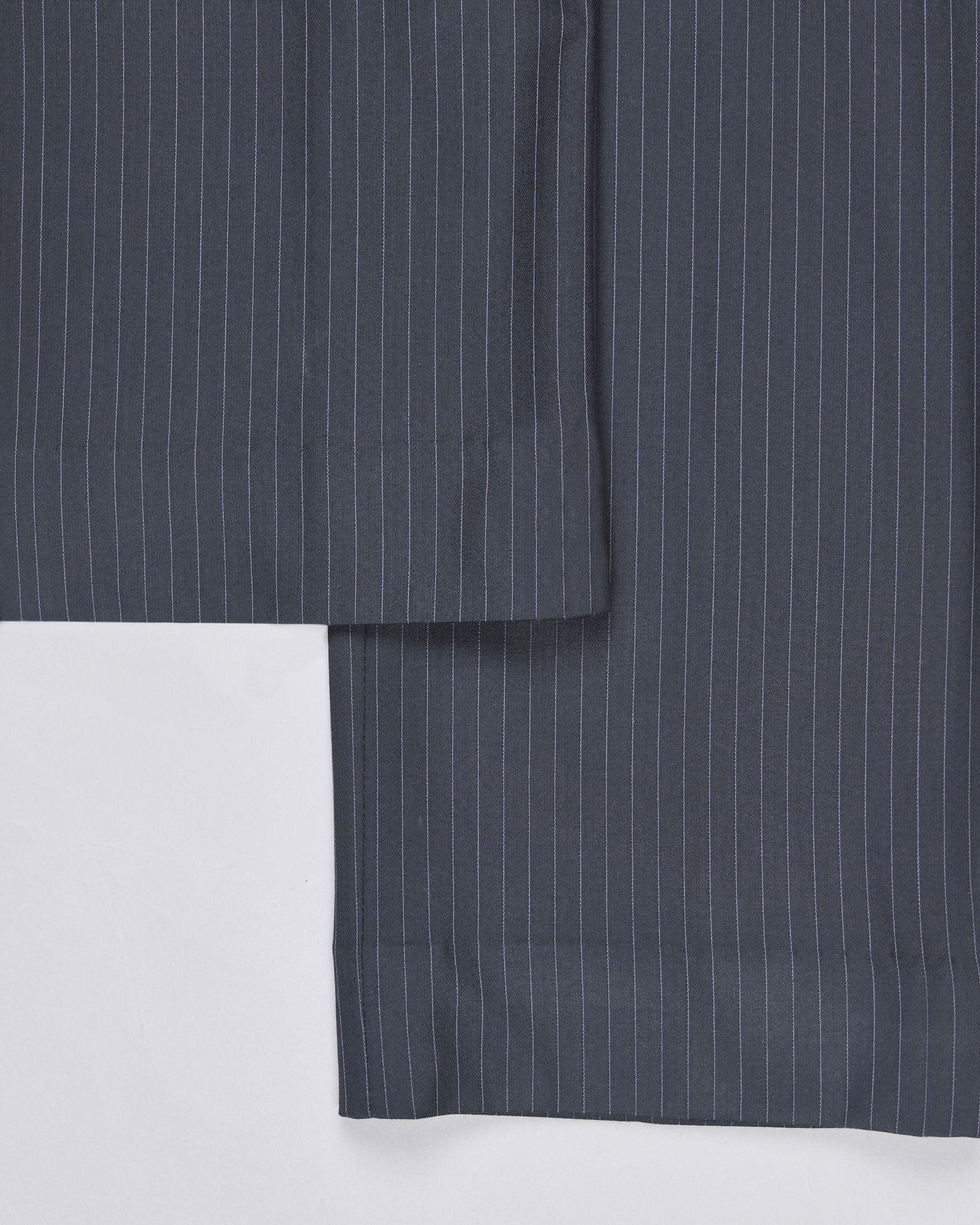 Blue Pinstriped Cross Placket Bandhgala/Mandarin wool blend Suit