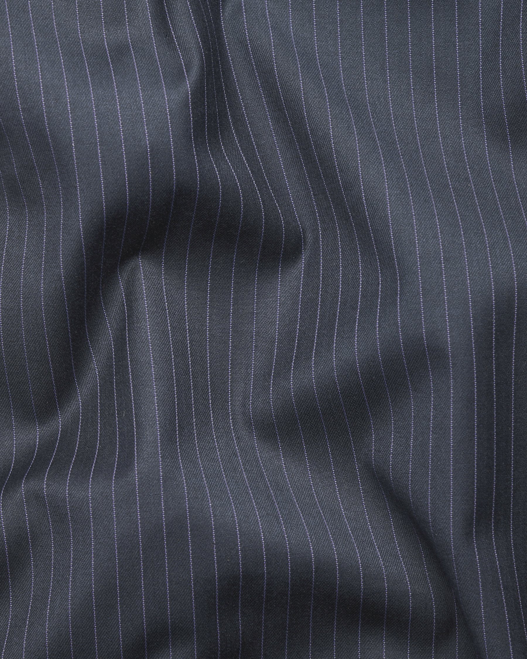 Blue Pinstriped Cross Placket Bandhgala/Mandarin wool blend Suit