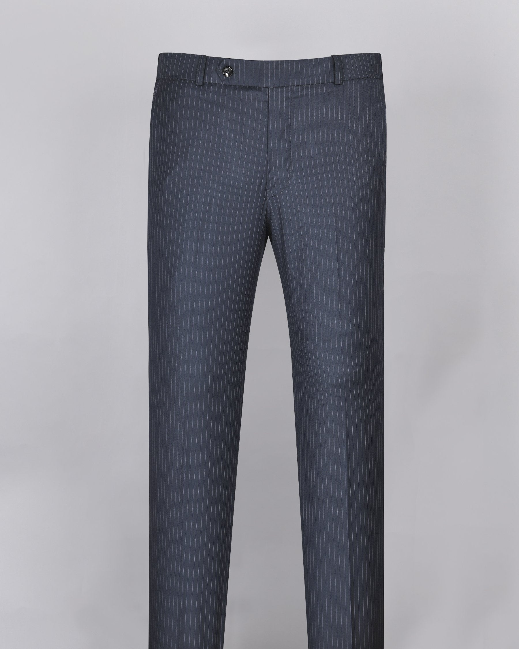 Blue Pinstriped Cross Placket Bandhgala/Mandarin wool blend Suit