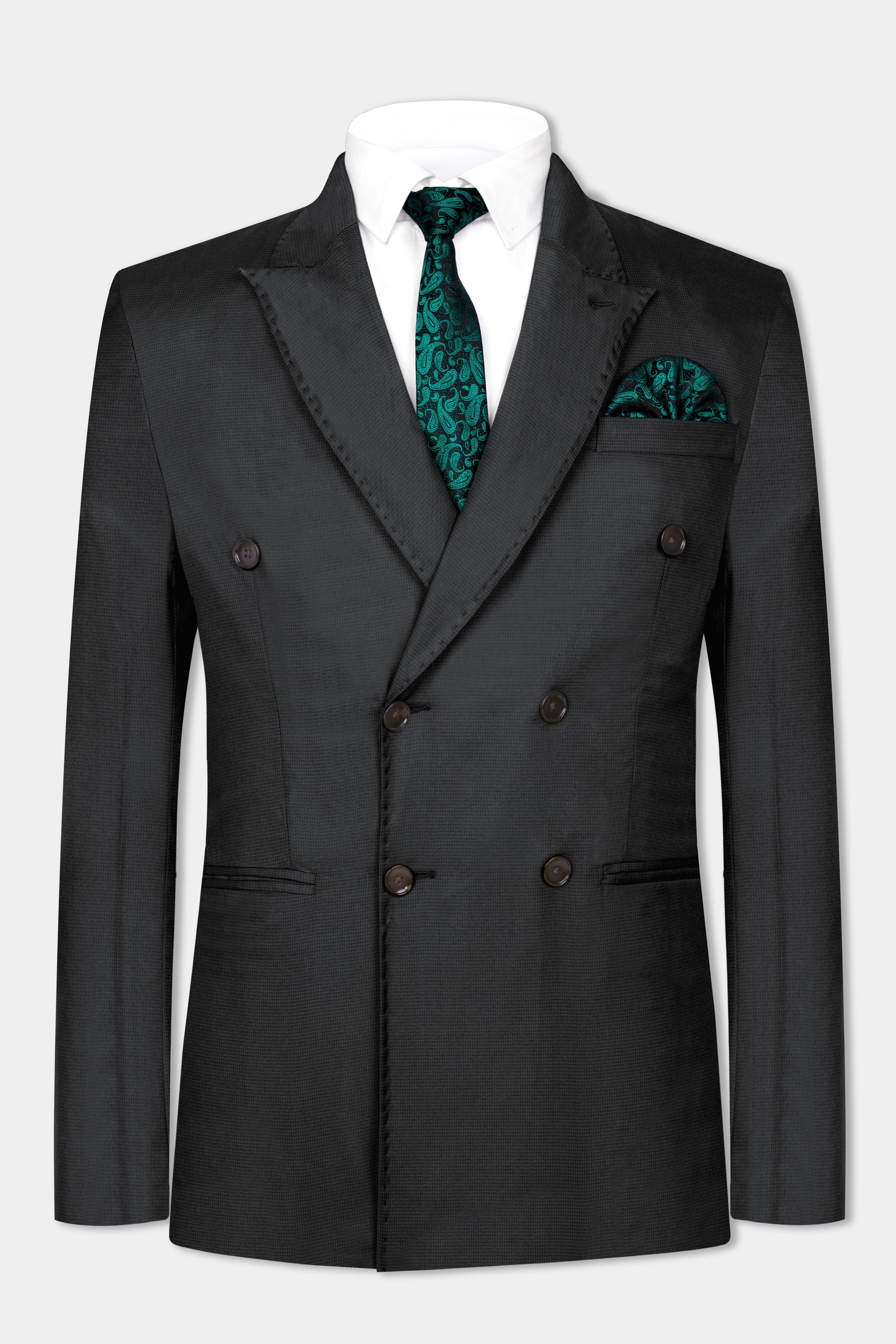 Vulcan Black Wool Rich Double Breasted Suit