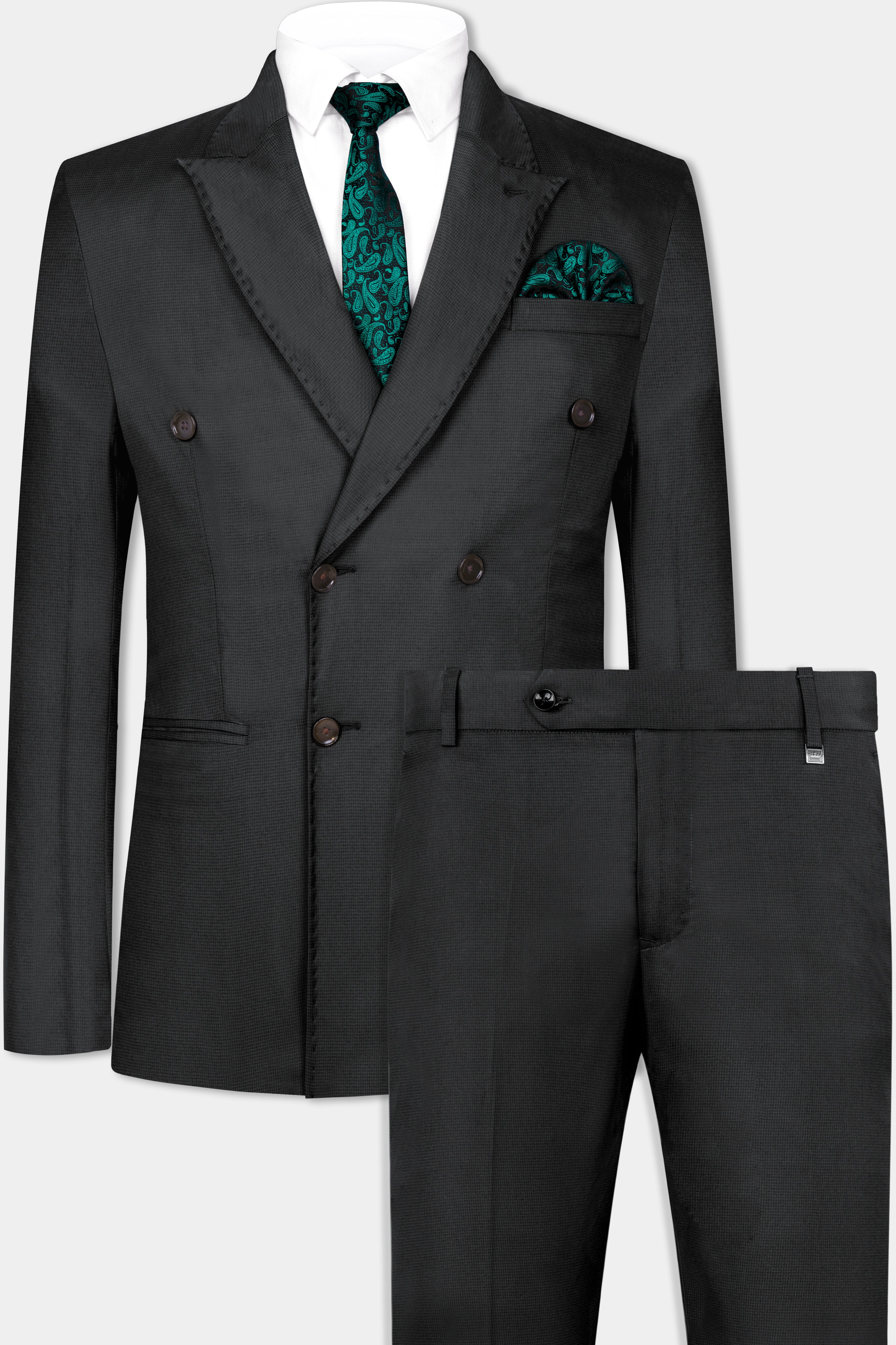 Vulcan Black Wool Rich Double Breasted Suit