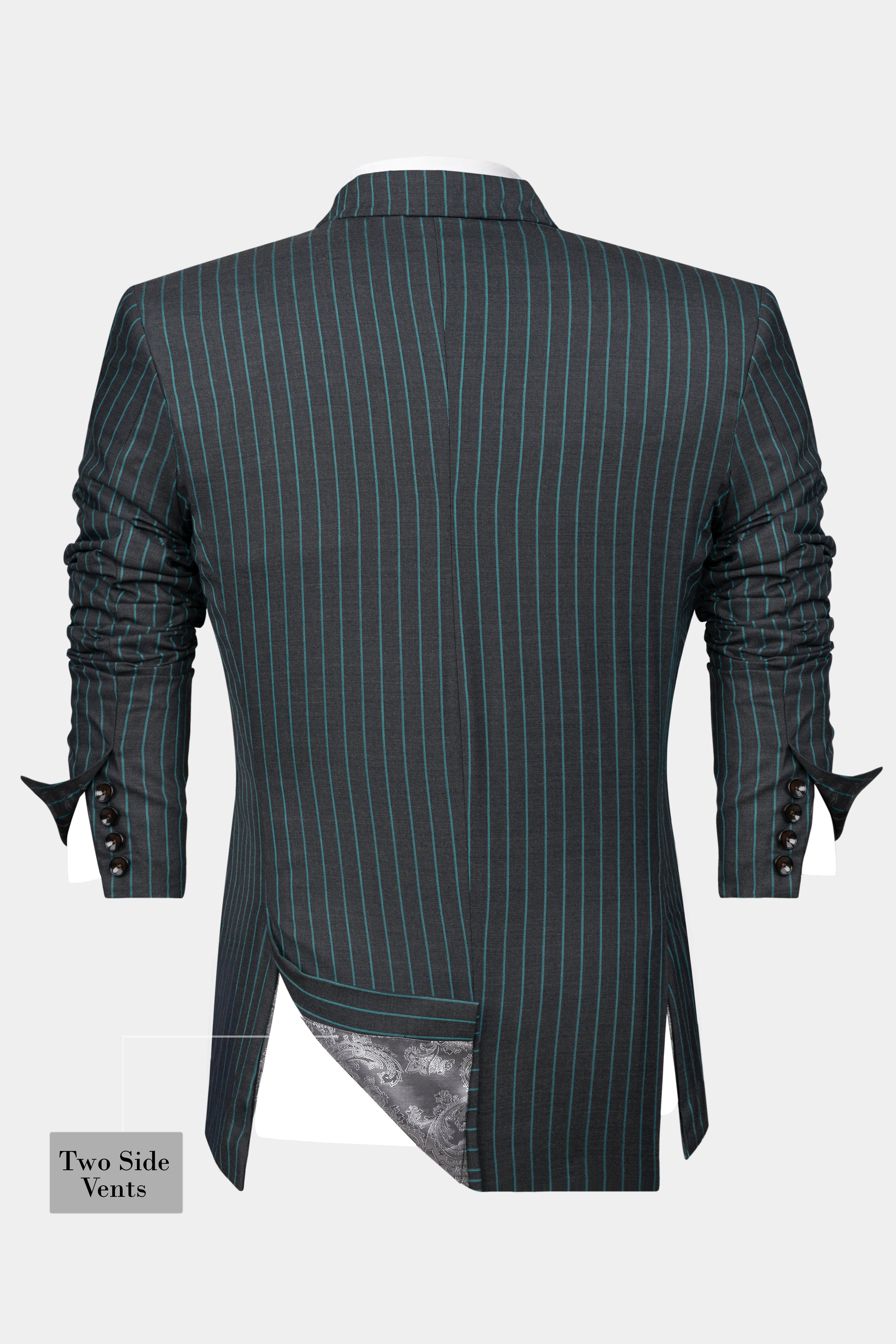 Gravel Gray and Lagoon Blue Striped Wool Rich Double Breasted Suit