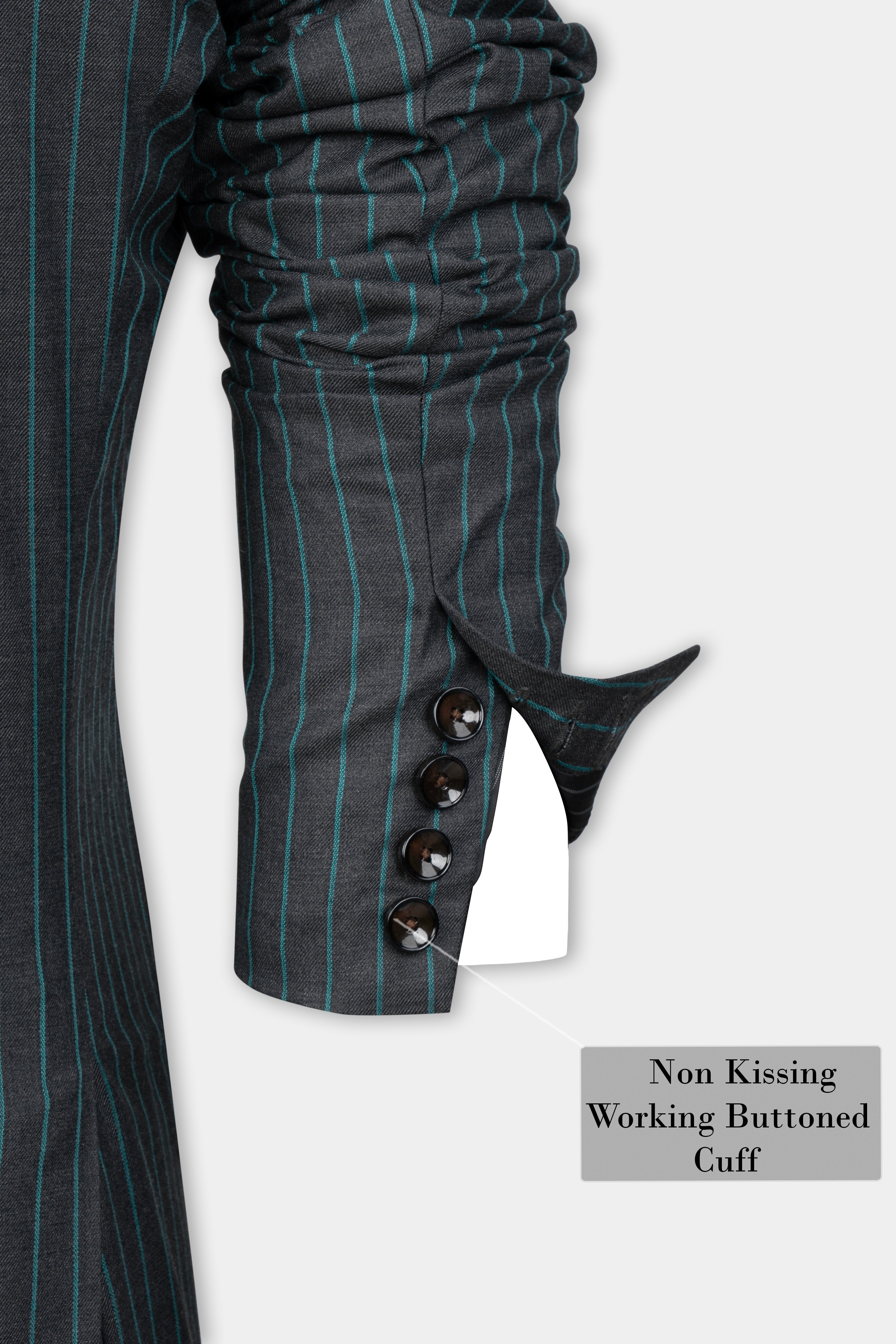 Gravel Gray and Lagoon Blue Striped Wool Rich Double Breasted Suit