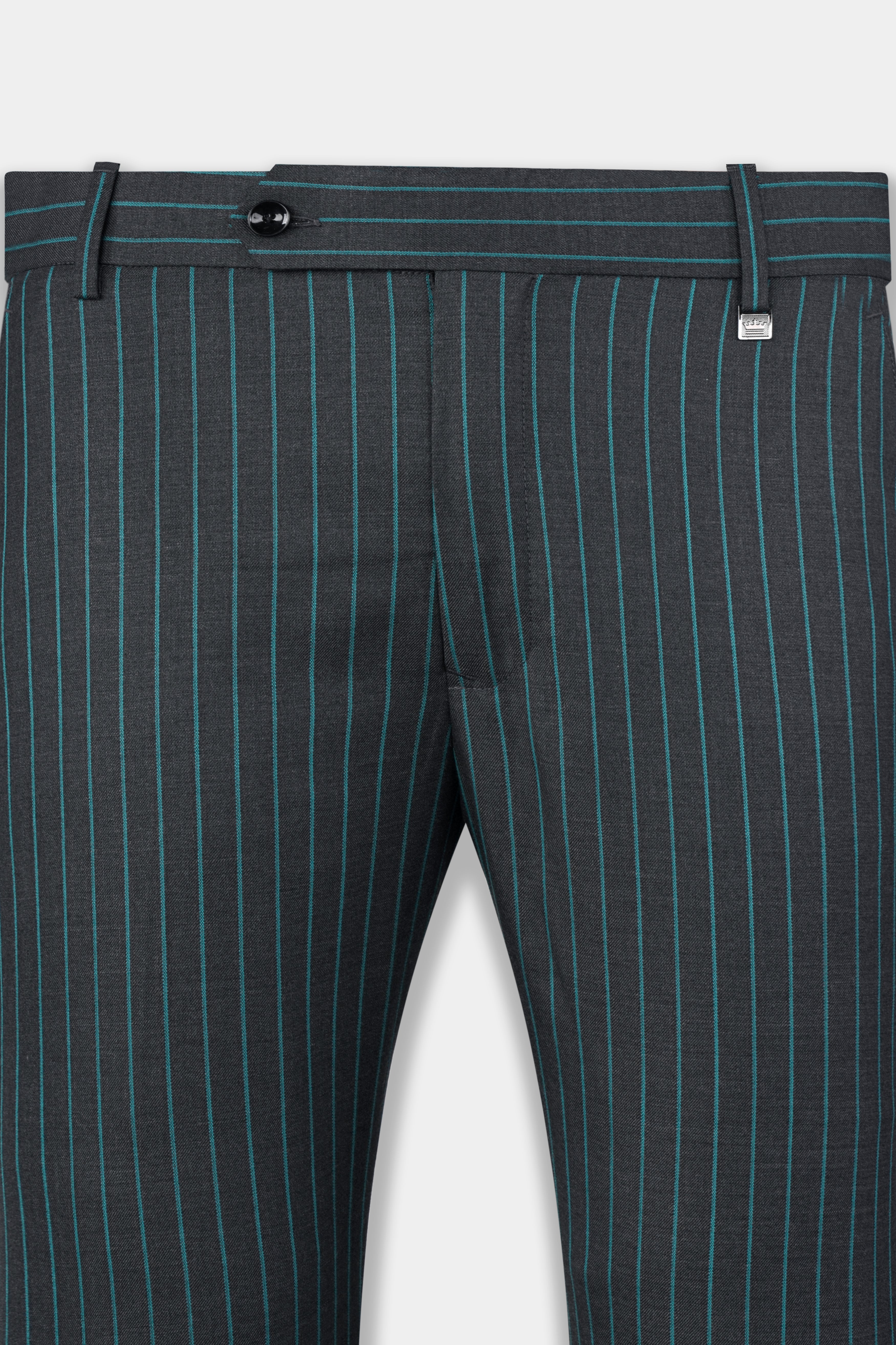 Gravel Gray and Lagoon Blue Striped Wool Rich Double Breasted Suit