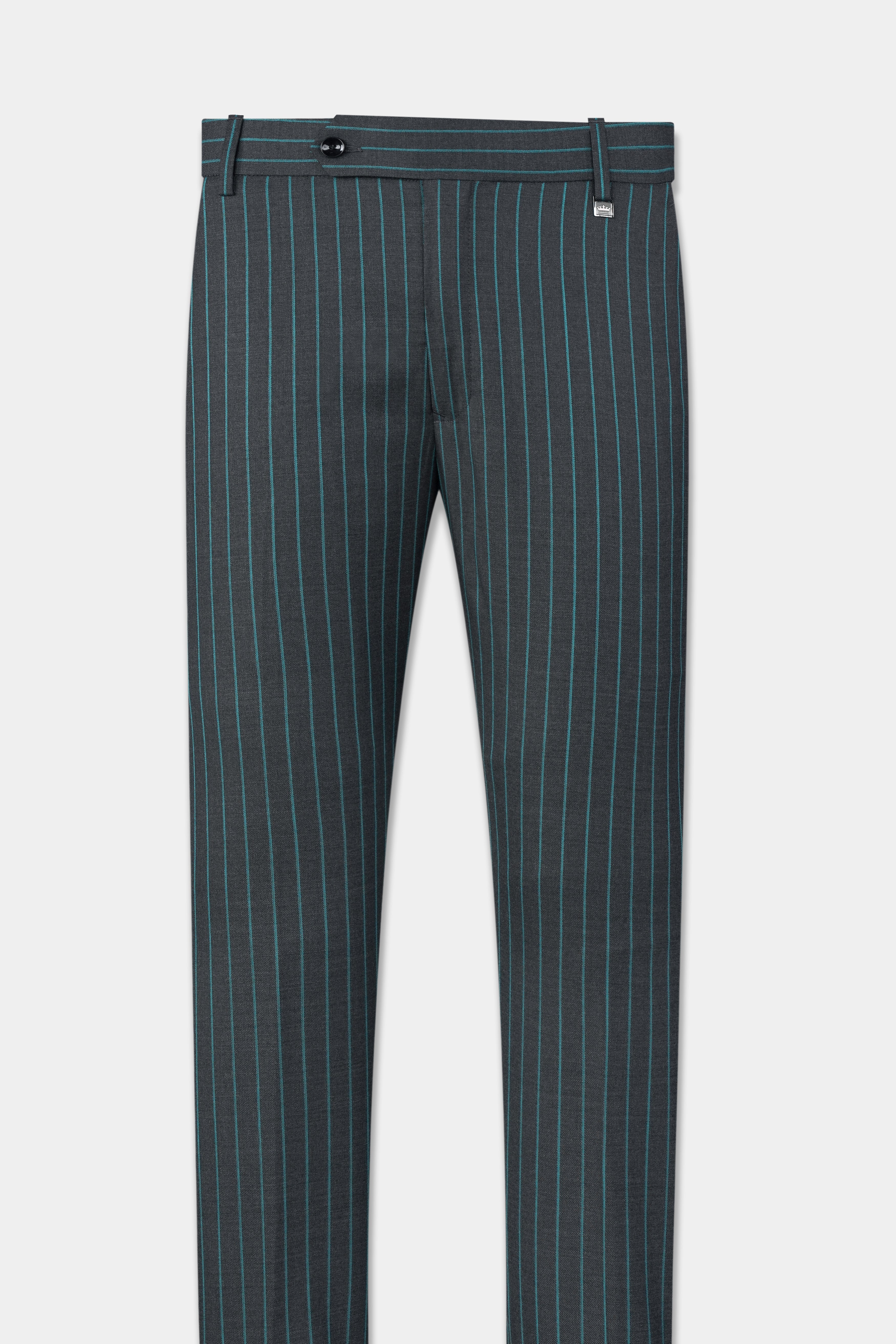 Gravel Gray and Lagoon Blue Striped Wool Rich Double Breasted Suit