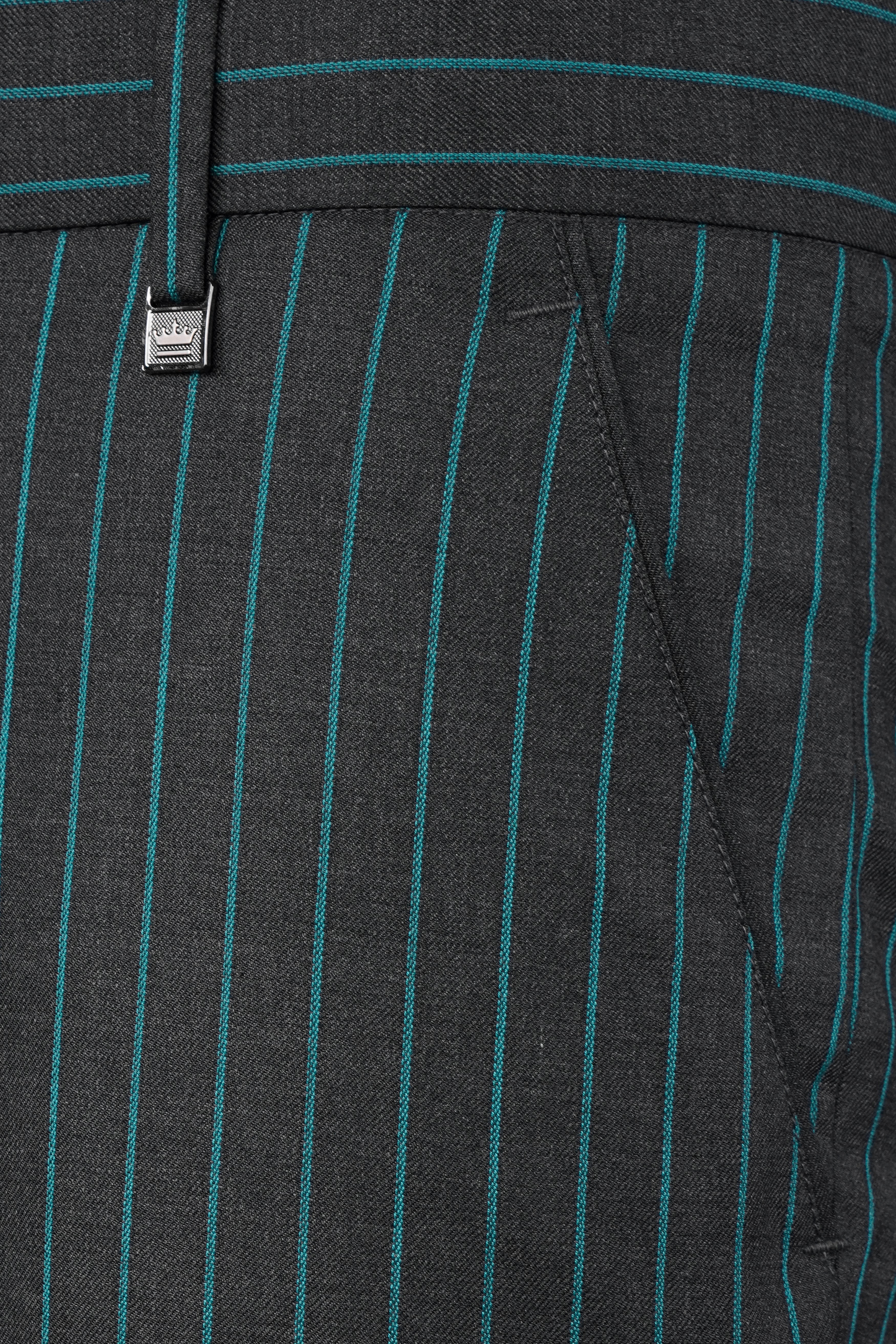 Gravel Gray and Lagoon Blue Striped Wool Rich Double Breasted Suit