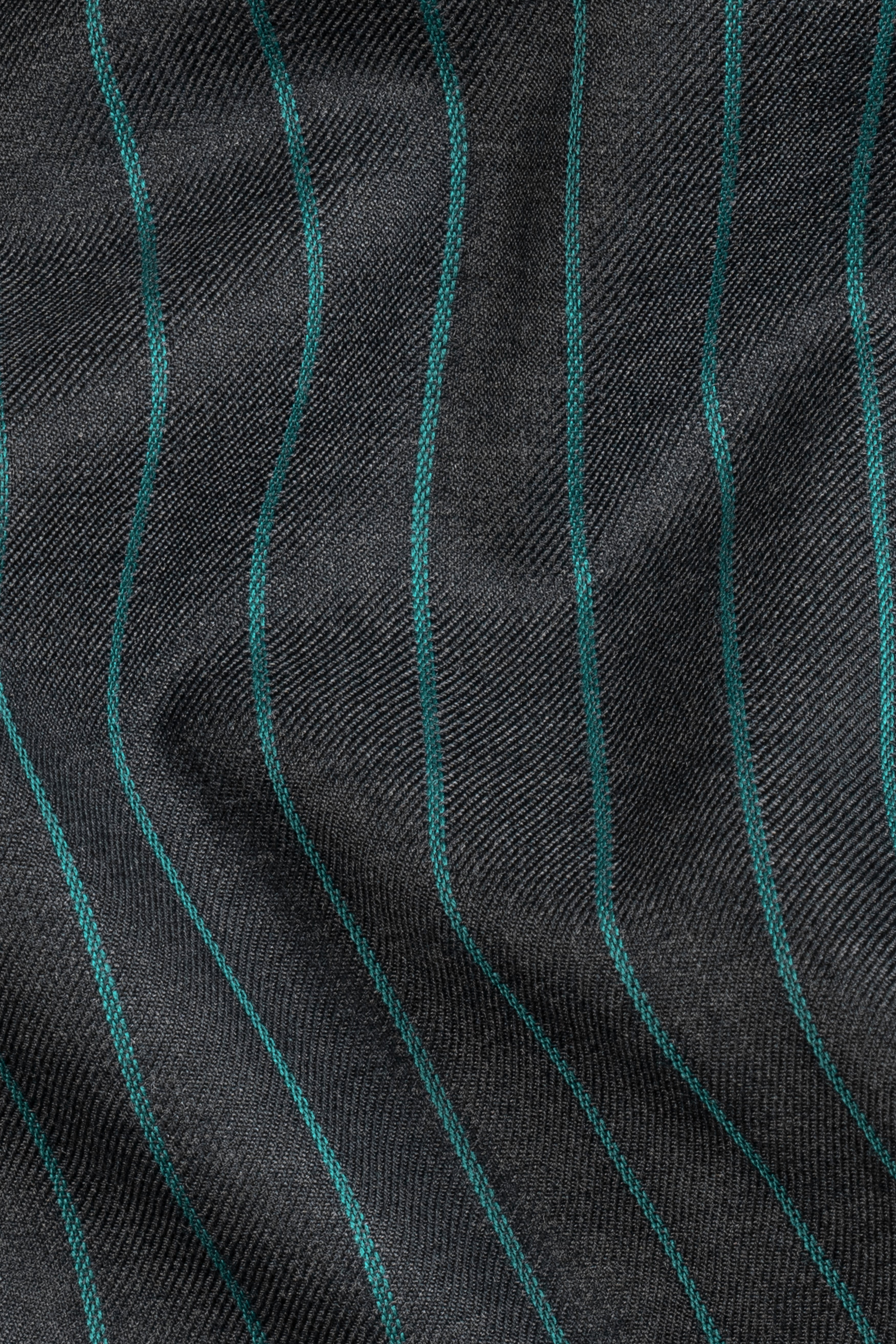 Gravel Gray and Lagoon Blue Striped Wool Rich Double Breasted Suit