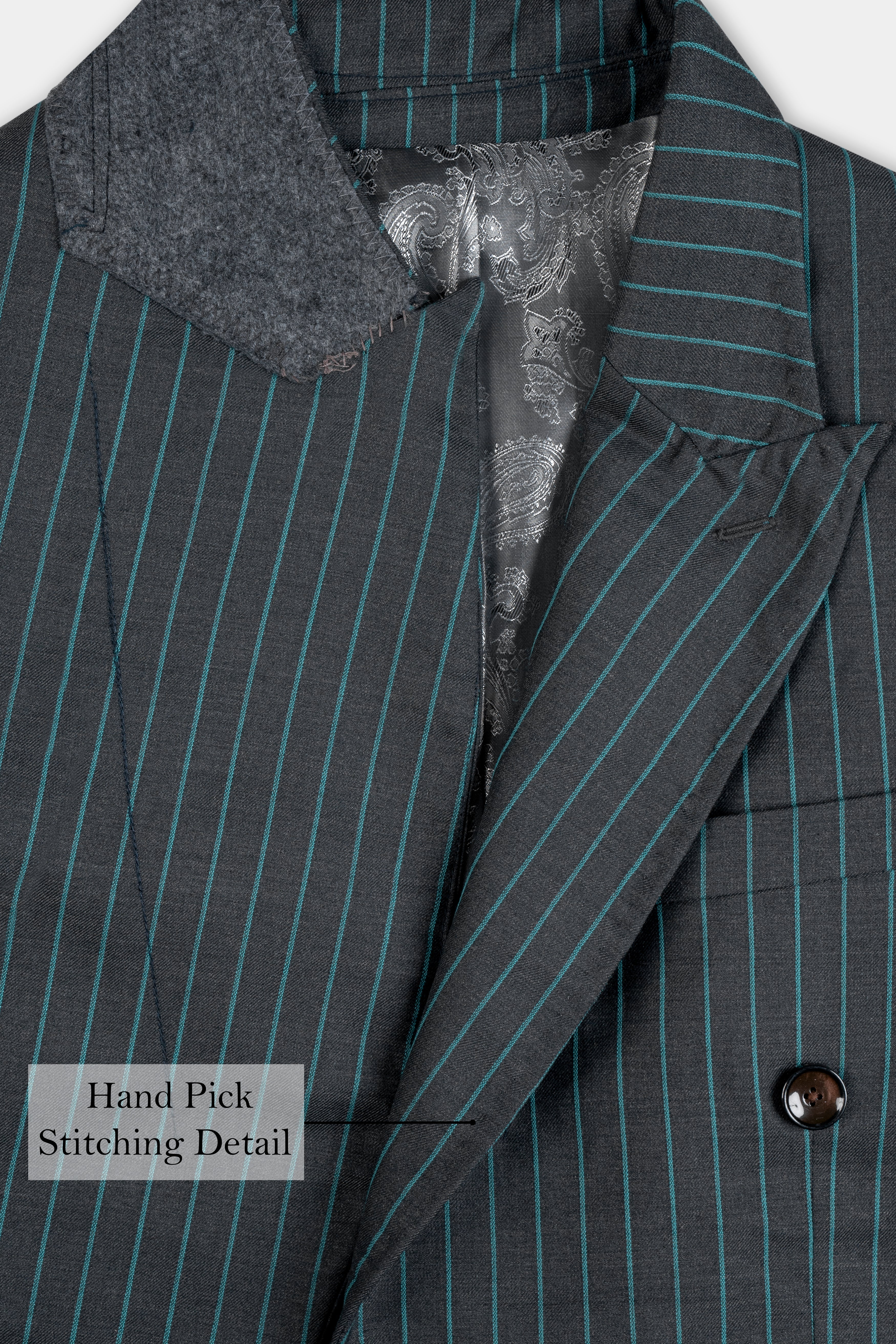 Gravel Gray and Lagoon Blue Striped Wool Rich Double Breasted Suit