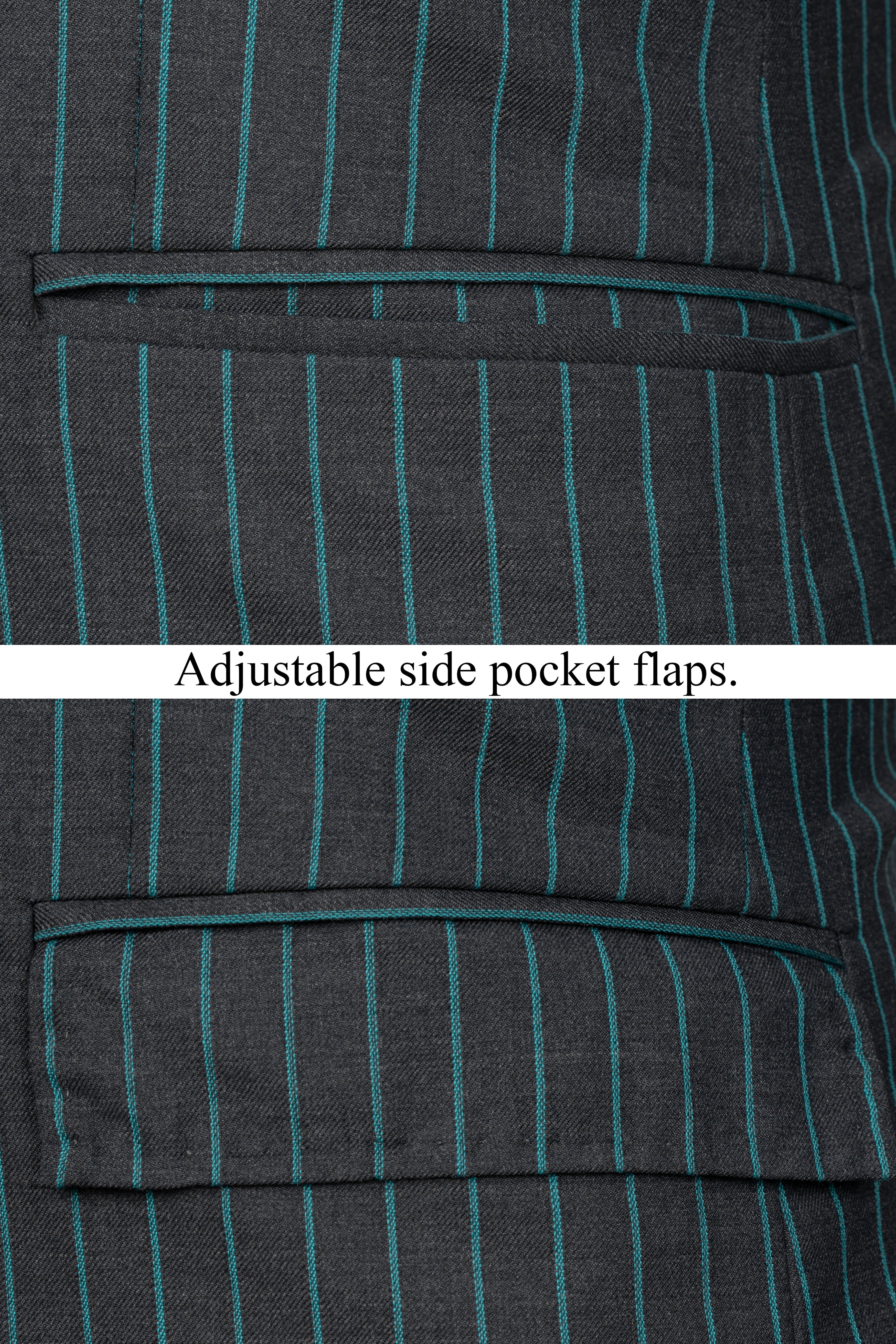 Gravel Gray and Lagoon Blue Striped Wool Rich Double Breasted Suit