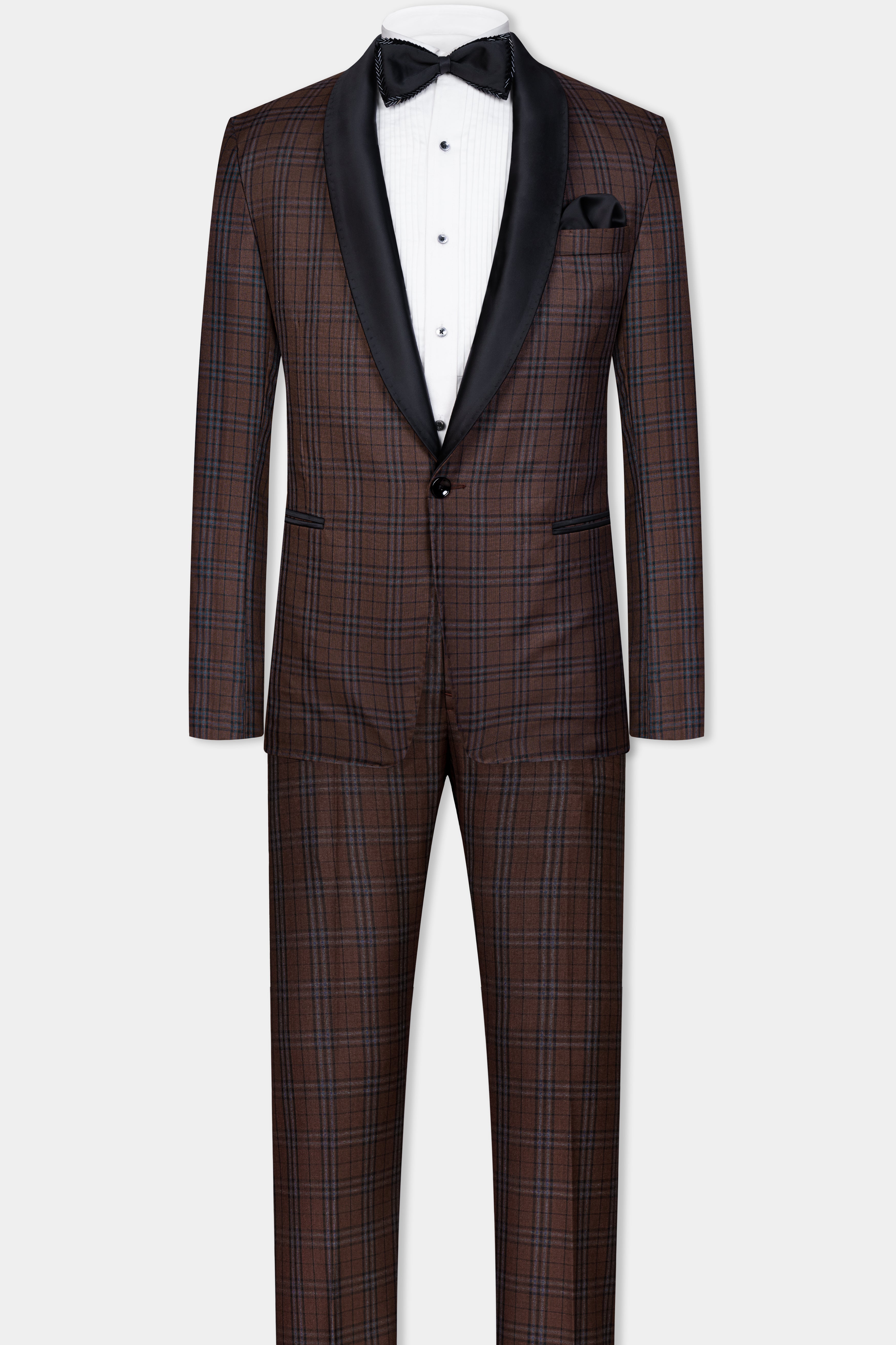 Gingerbread Brown and Haiti Blue Plaid Wool Rich Tuxedo Suit