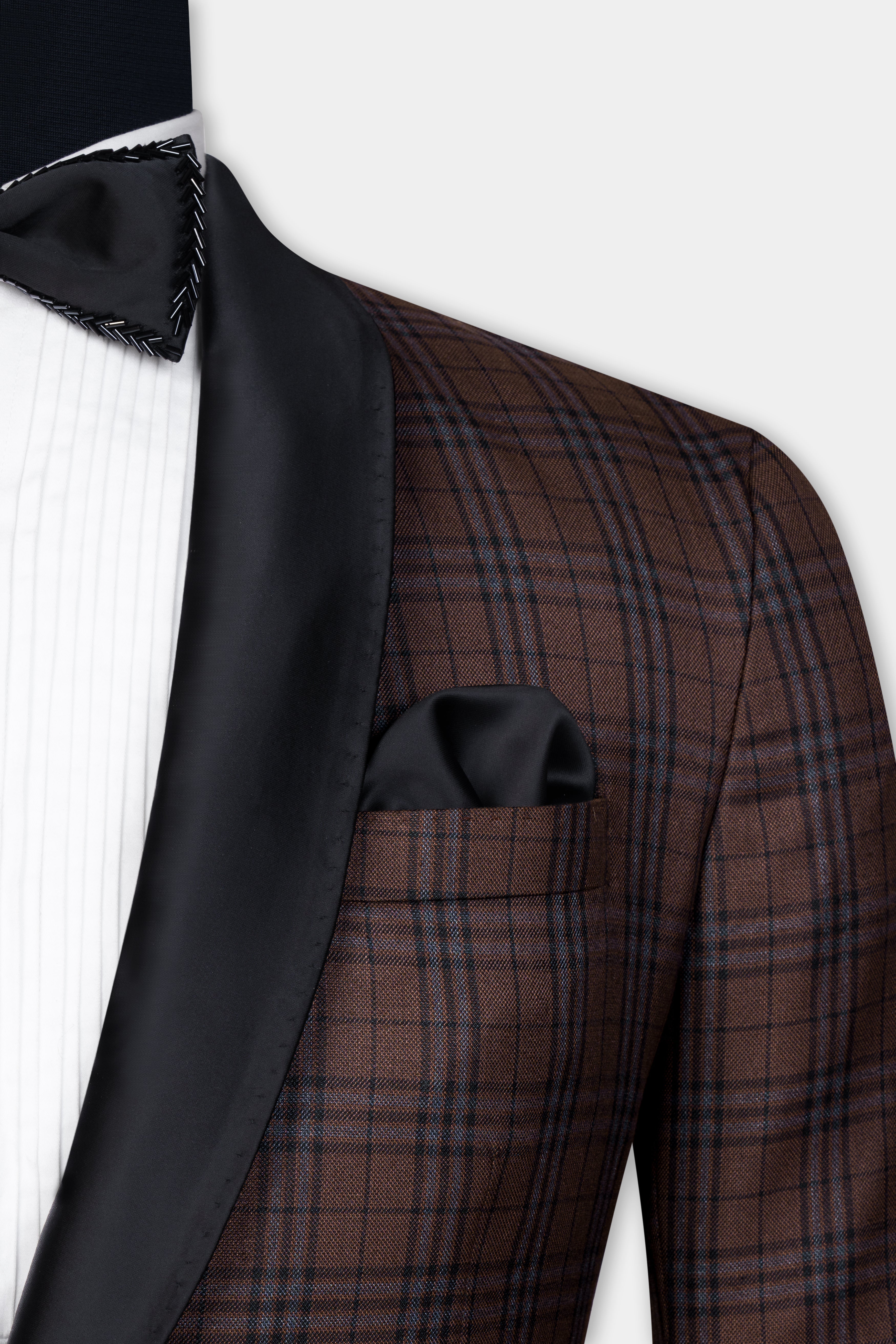 Gingerbread Brown and Haiti Blue Plaid Wool Rich Tuxedo Suit