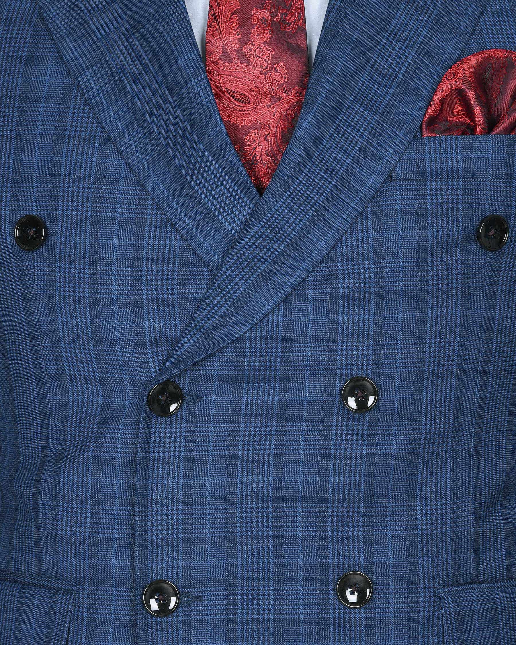 Royal Blue Plaid Double Breasted Suit