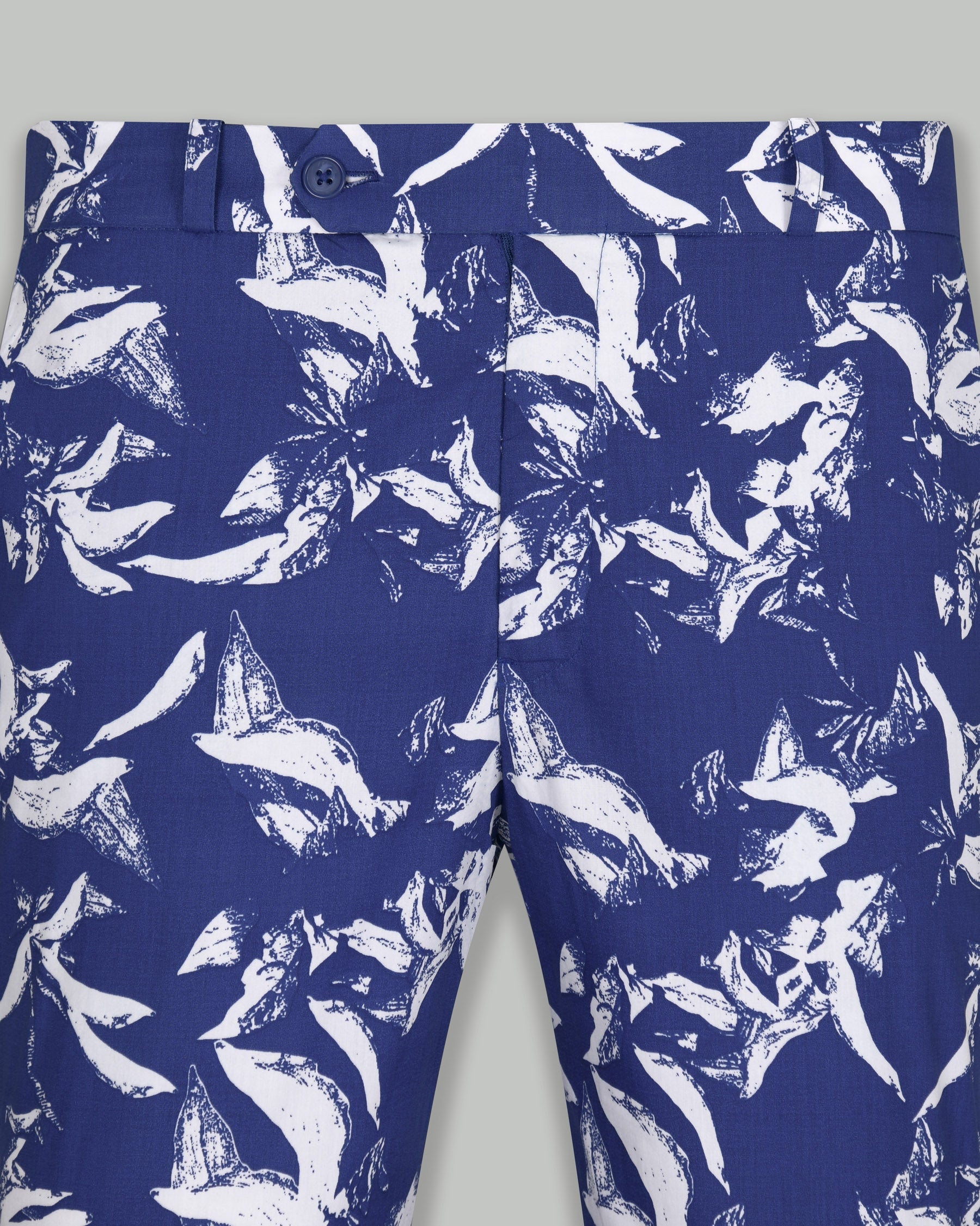 White with royal blue Flowers Printed Premium Cotton Designer Lounge Pant T-LP125-38, T-LP125-28, T-LP125-30, T-LP125-32, T-LP125-34, T-LP125-36, T-LP125-42, T-LP125-44, T-LP125-40