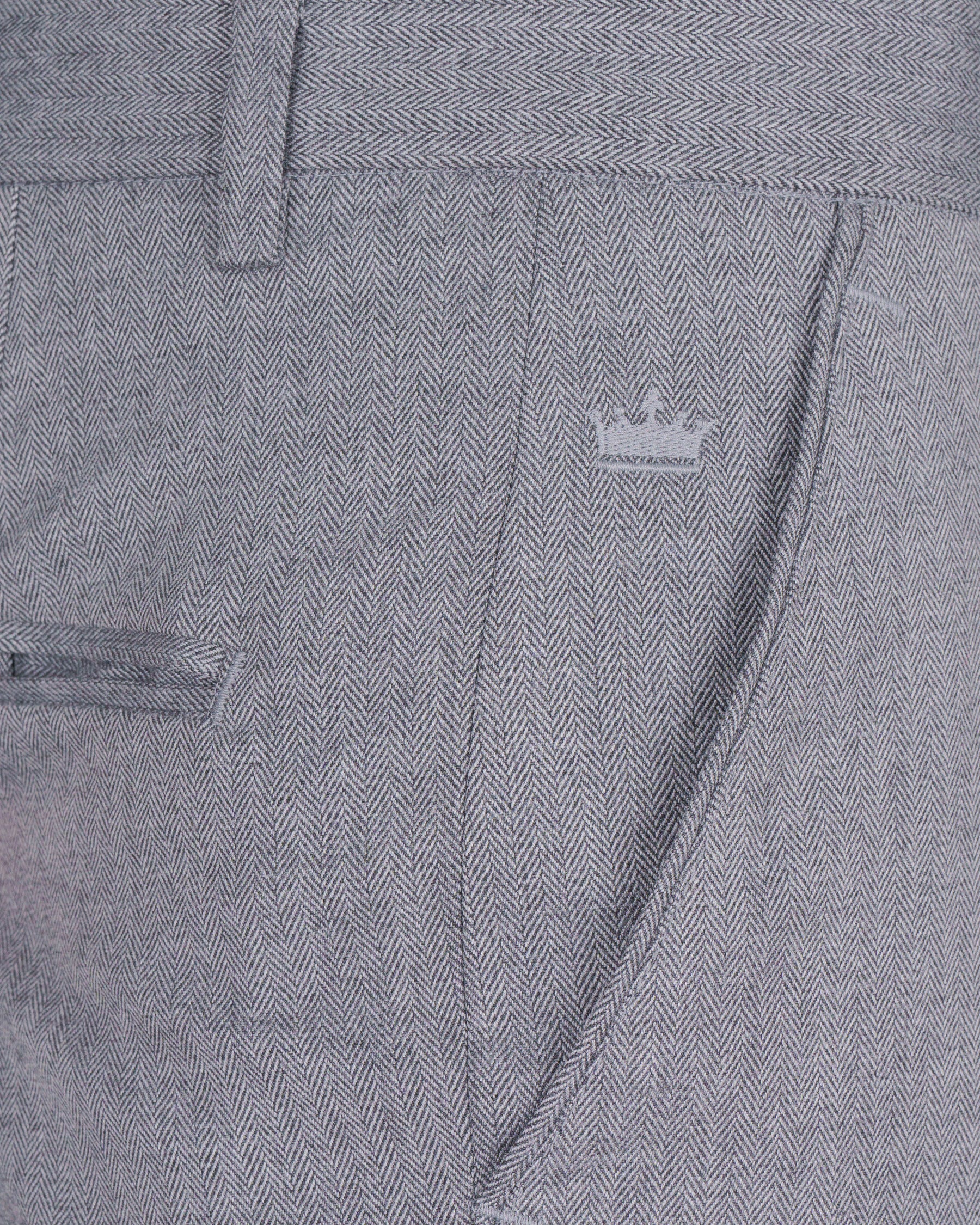 Spun Pearl Grey Herringbone Premium Cotton Pant