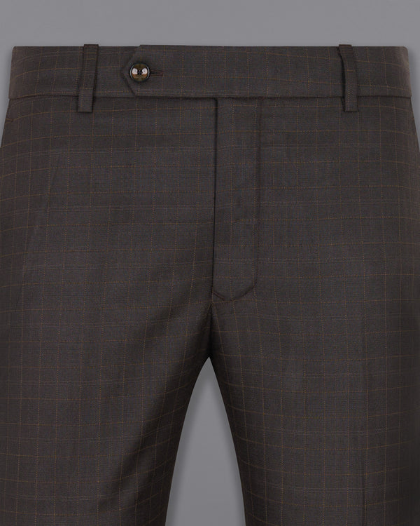 Brown Plaid Wool Rich Pant