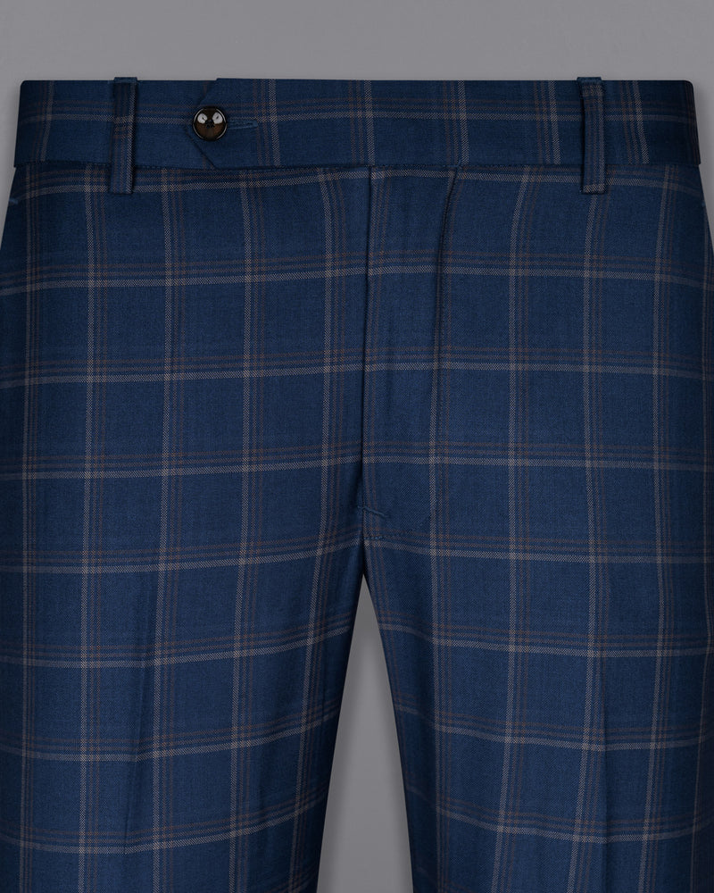 Cloud Burst Blue Super fine Windowpane Wool Rich PantV T1610-28, T1610-30, T1610-32, T1610-34, T1610-36, T1610-38, T1610-40, T1610-42, T1610-44